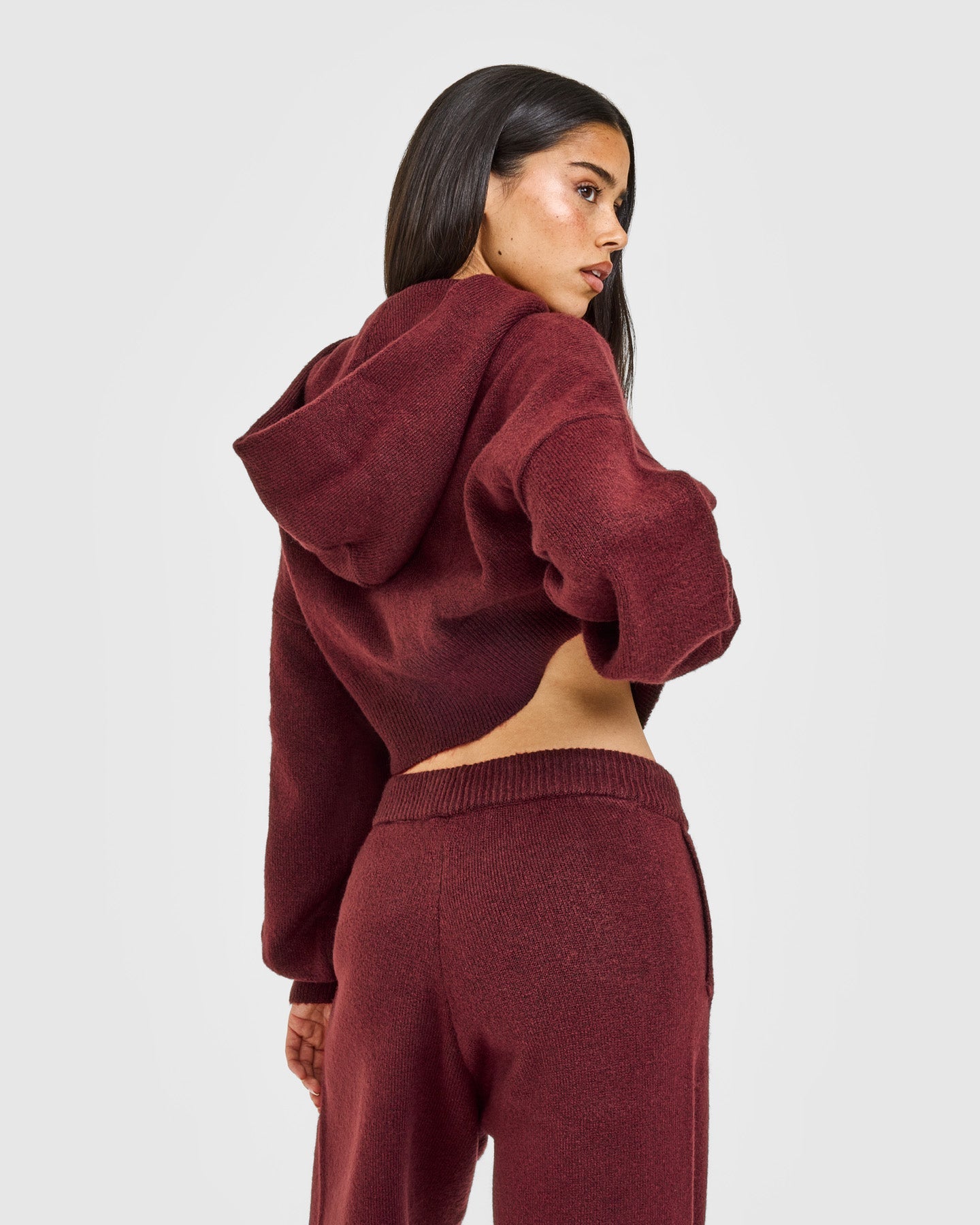 Oversized Knit Zip Through Mid Hoodie | Rosewood - Image 2