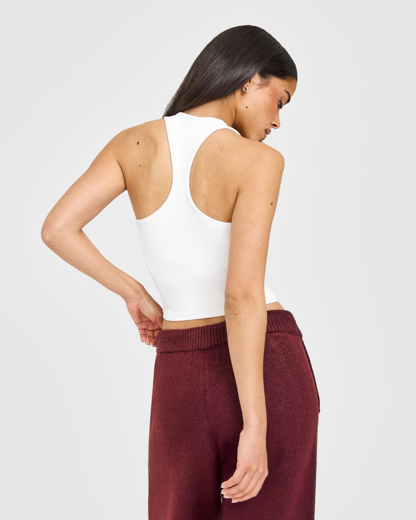 Mellow Rib Oner Embroidered Square Neck Mid Vest with Built in Bra Shelf | White - Image 2