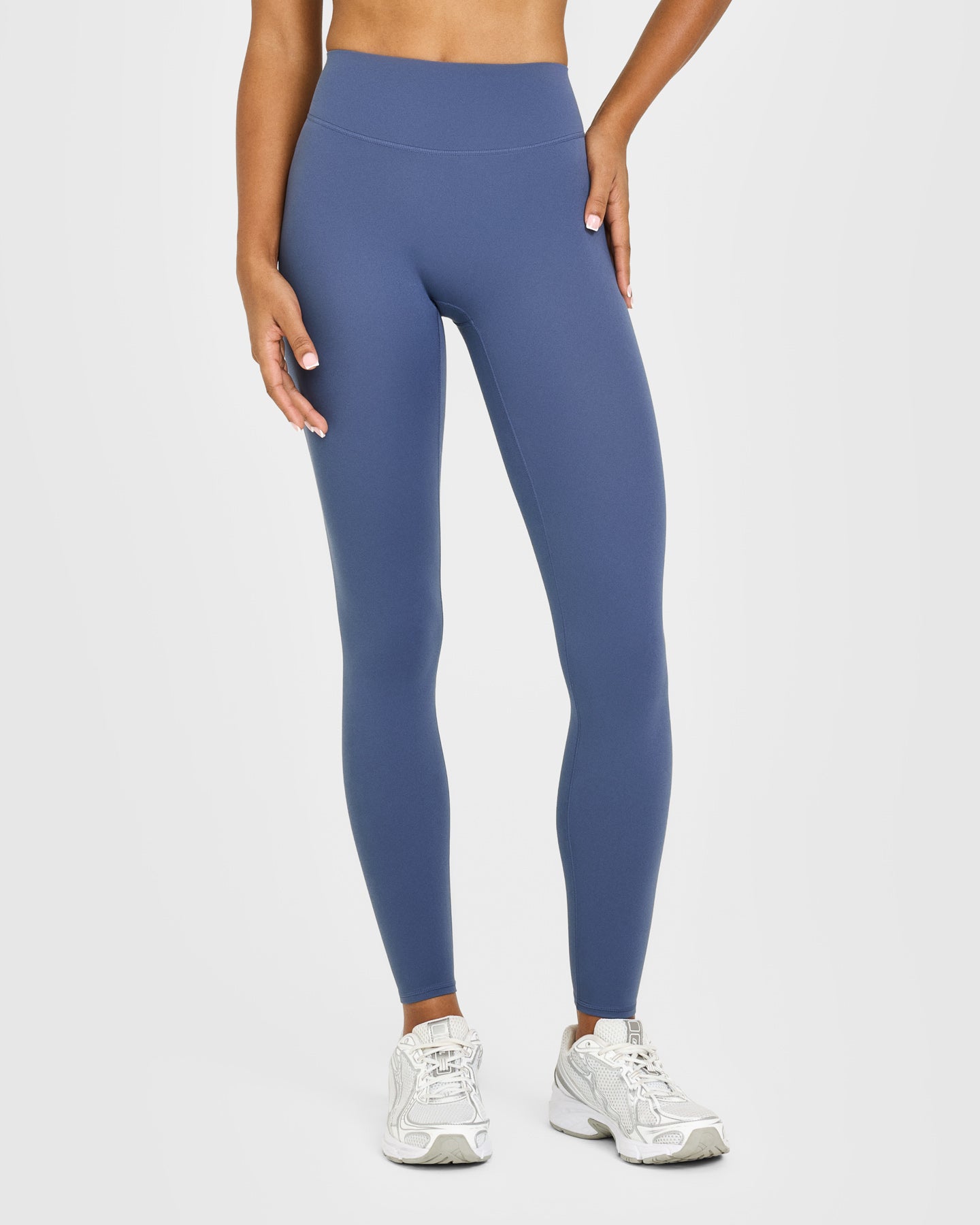 SoftMotion High Waisted Leggings with White Logo | Slate Blue - Image 2