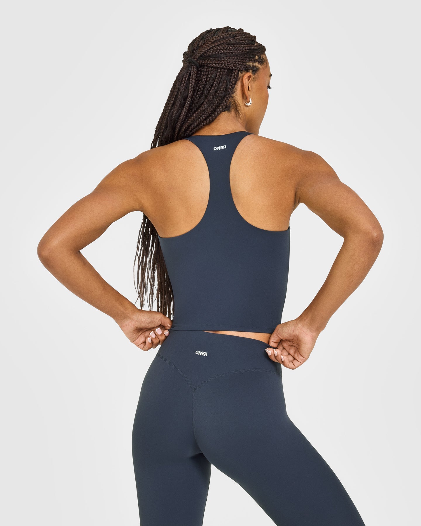 SoftMotion Racer Back Mid Vest with Built in Bra Shelf with White Logo | True Blue - Image 2