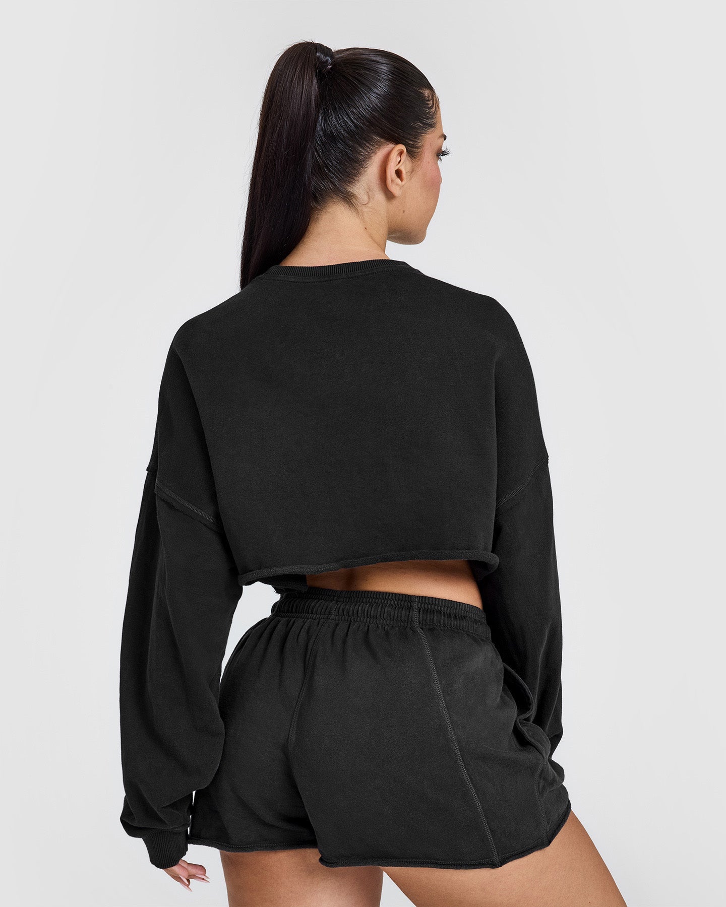 Raw Lounge Crop Sweatshirt with Graphic | Washed Black - Image 2
