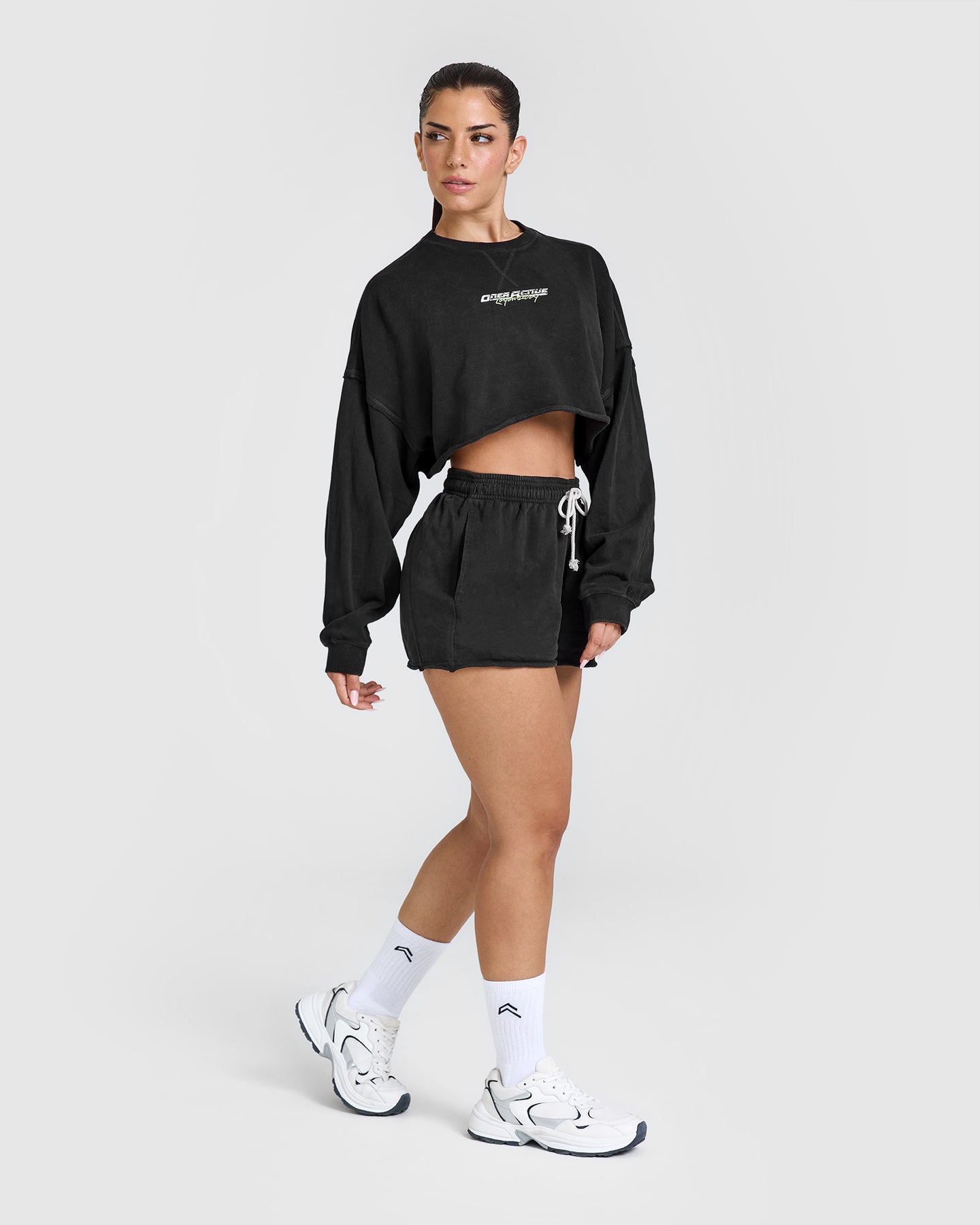 Raw Lounge Crop Sweatshirt with Graphic | Washed Black - Image 3
