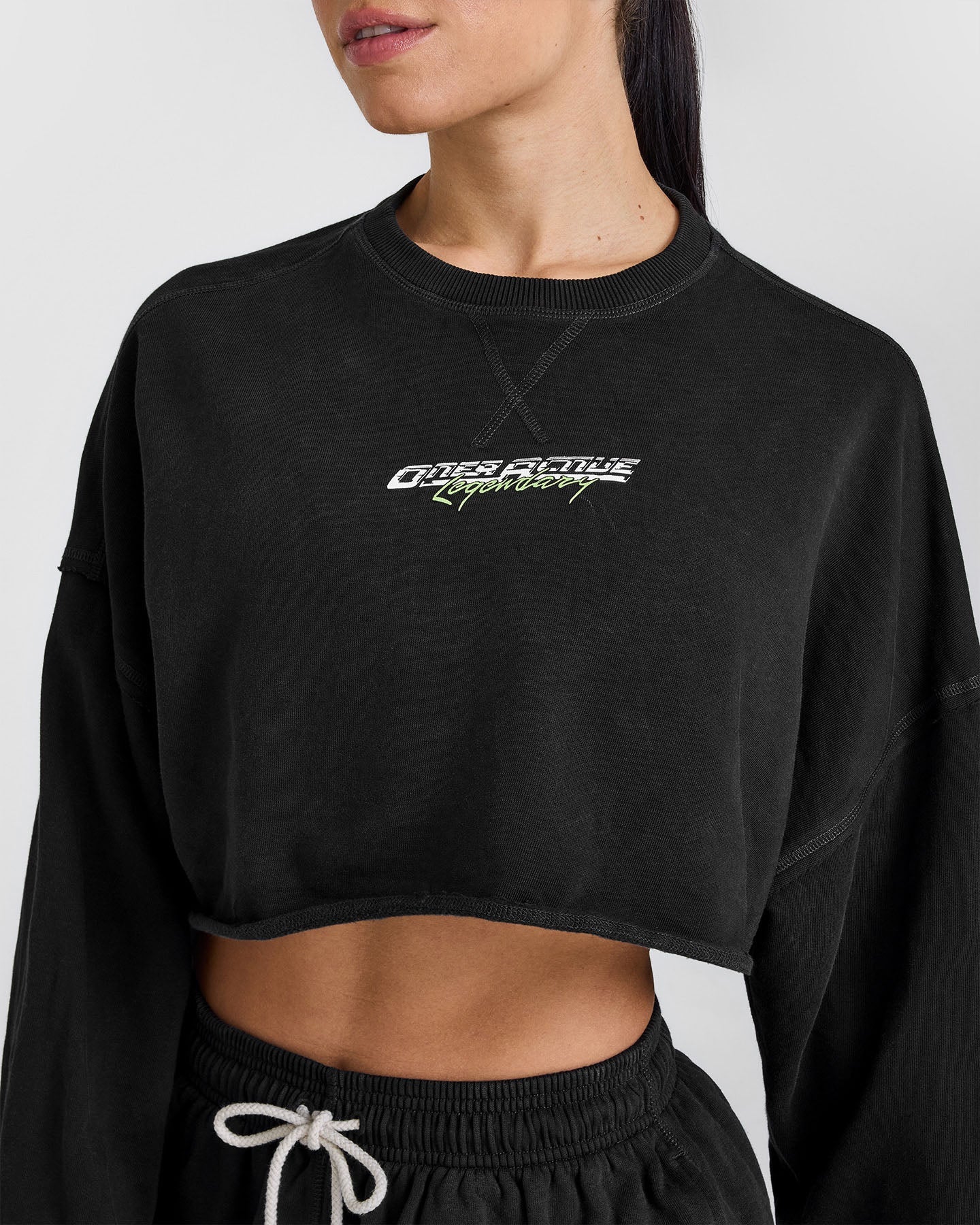 Raw Lounge Crop Sweatshirt with Graphic | Washed Black - Image 4