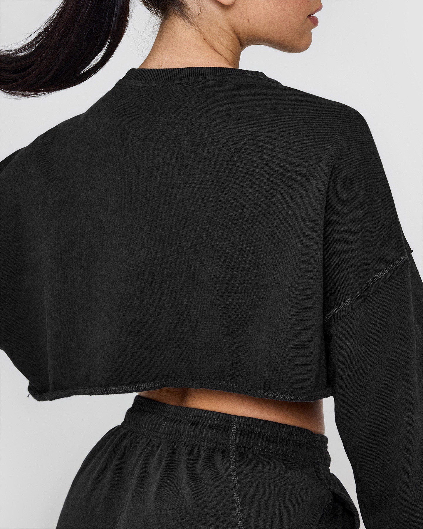 Raw Lounge Crop Sweatshirt with Graphic | Washed Black - Image 5