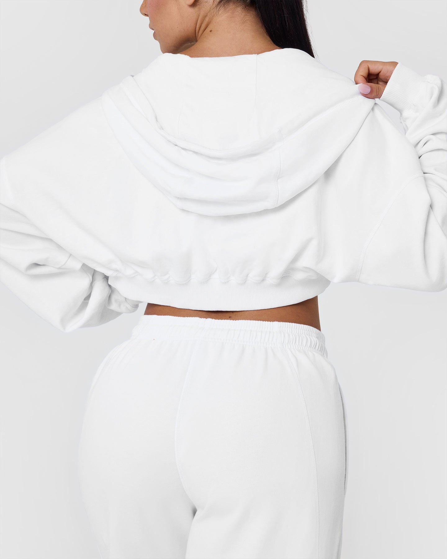 Raw Lounge Crop Zip Through Hoodie with Graphic | White - Image 2