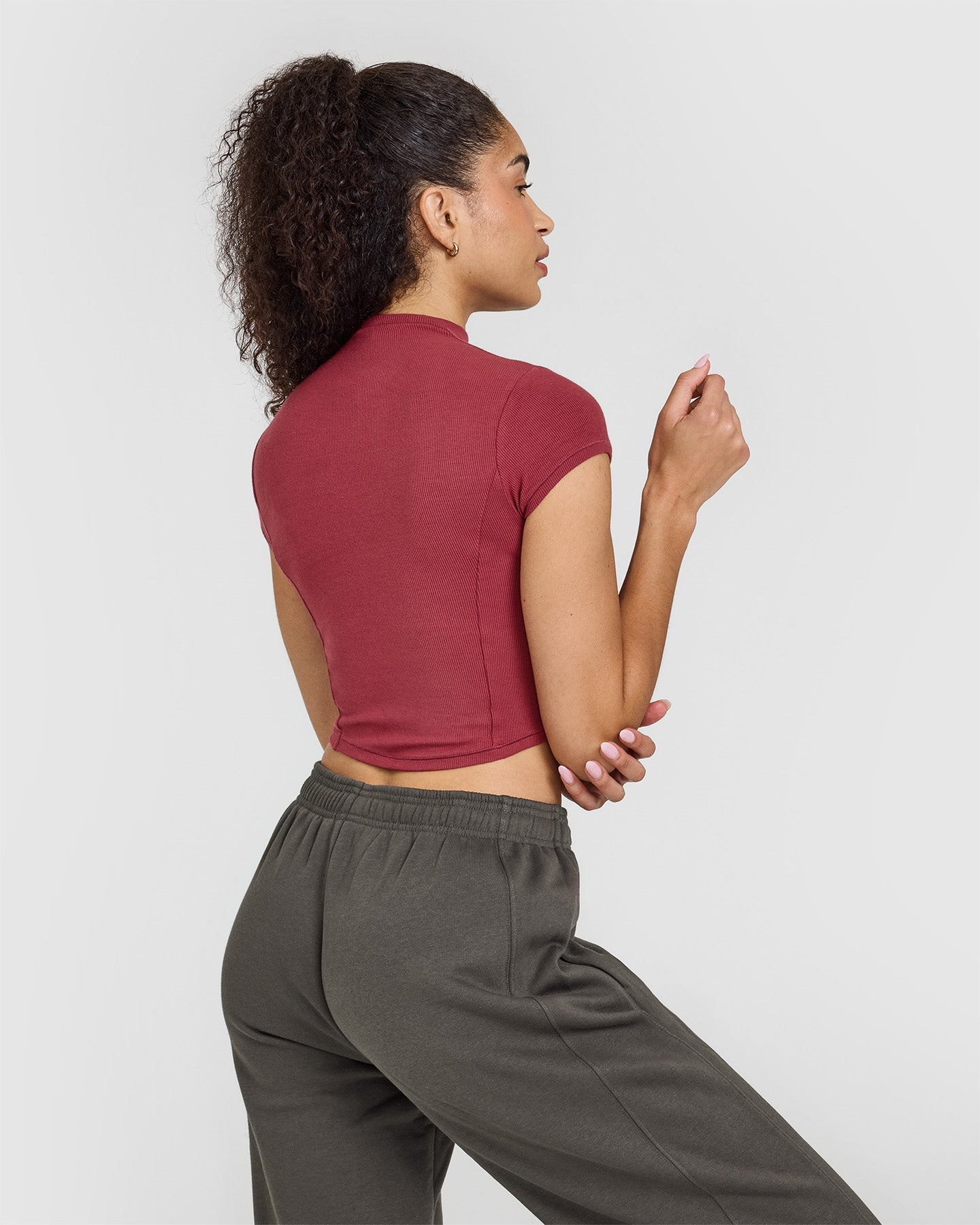 Mellow Rib Mid Mock Neck T-Shirt | Burnt Cherry - Image 2