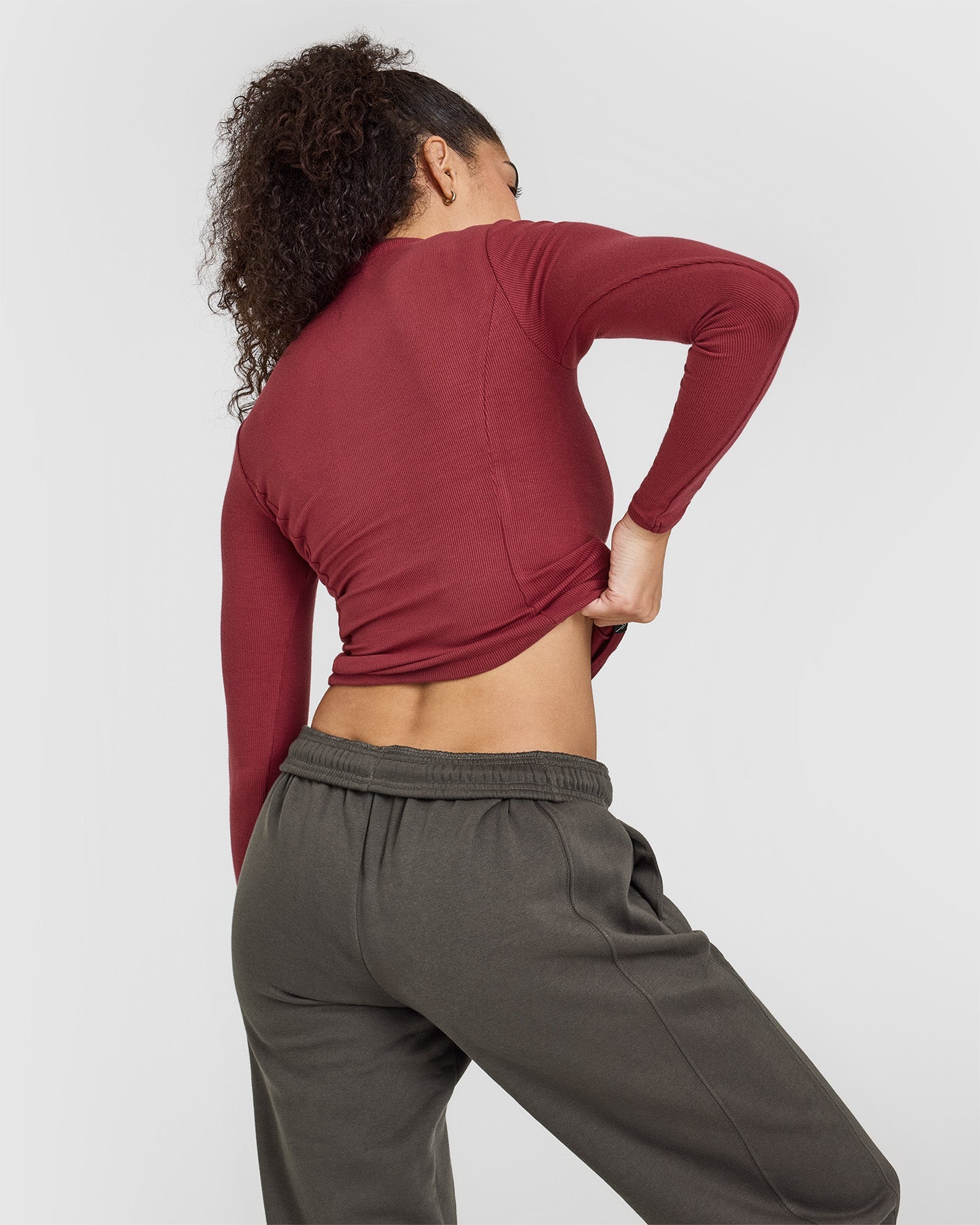Mellow Rib Mock Neck Long Sleeve Top | Burnt Cherry - Image 2