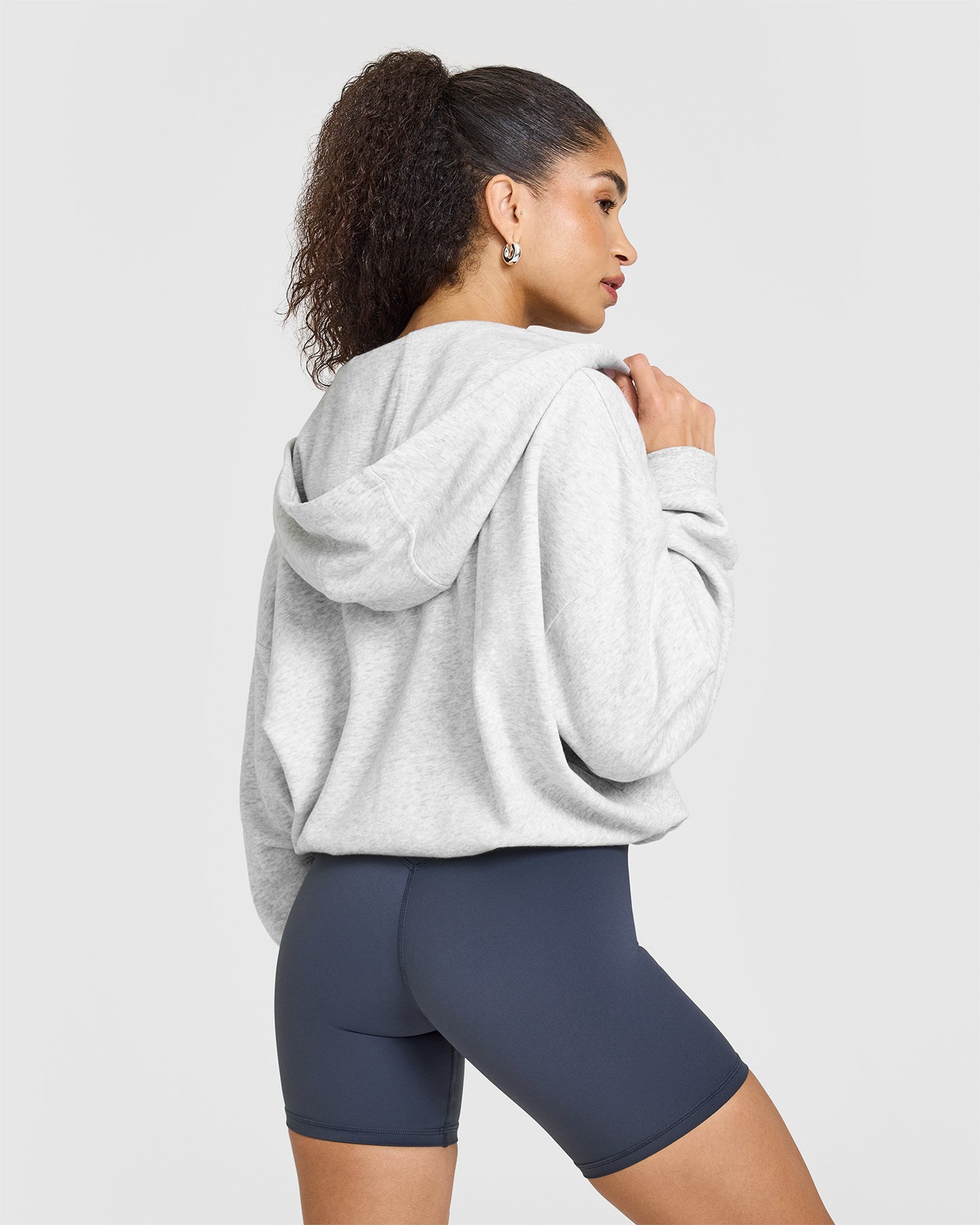 Mid Weight Zip Through Hoodie | Light Grey Marl - Image 4
