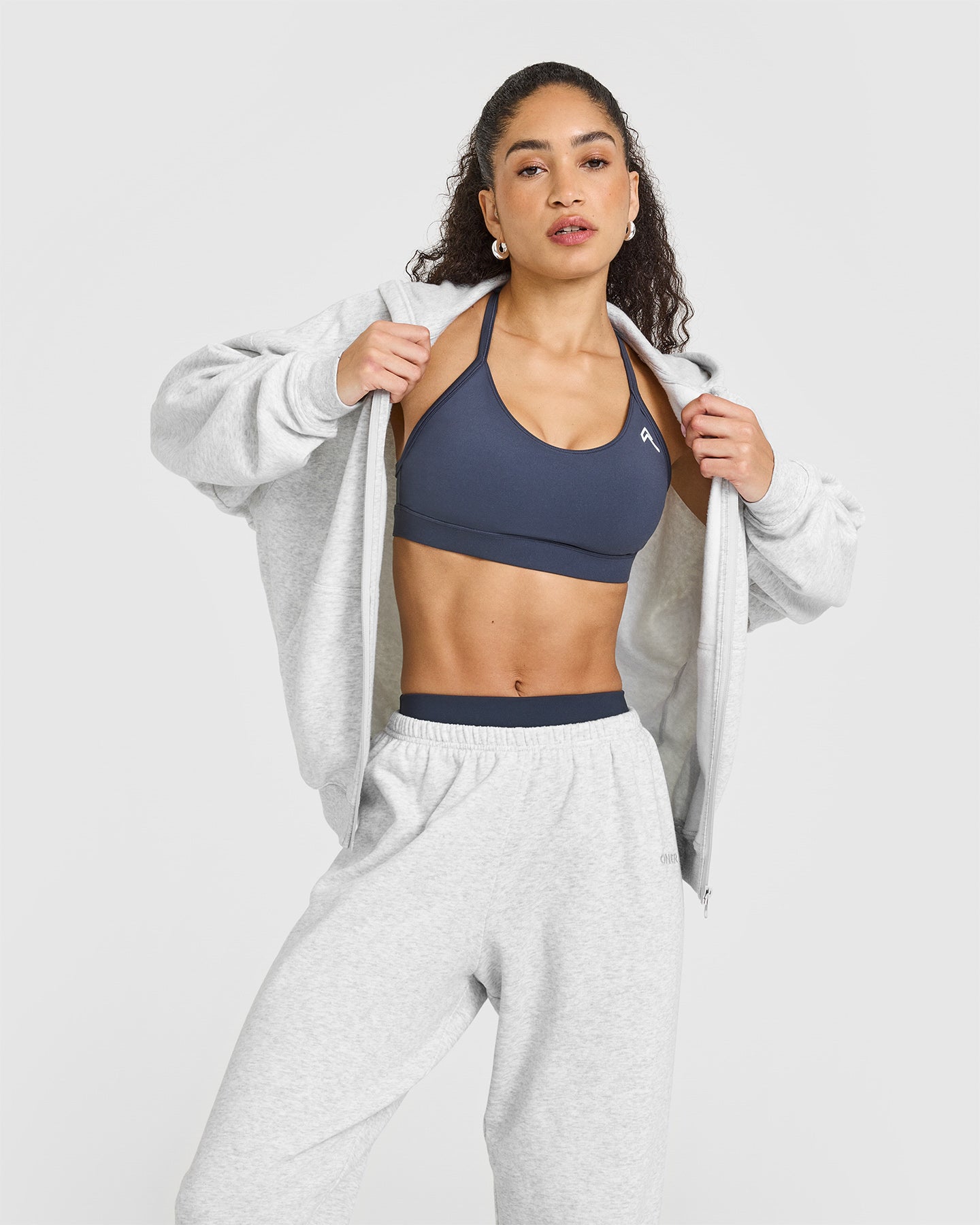 Mid Weight Zip Through Hoodie | Light Grey Marl - Image 2