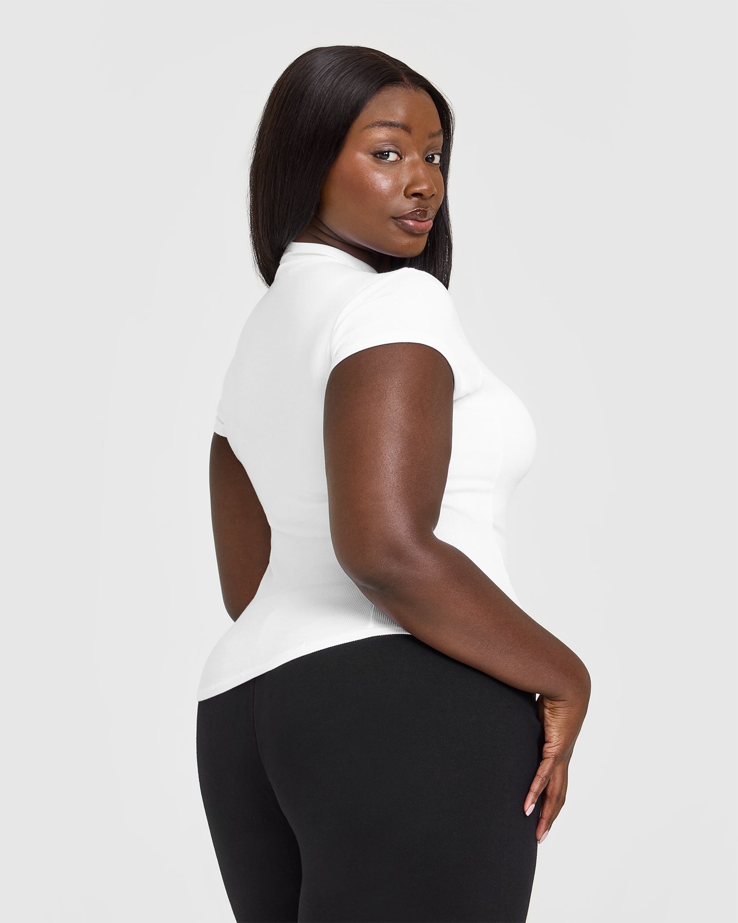 Mellow Rib Mock Neck T-Shirt | White - Image 2