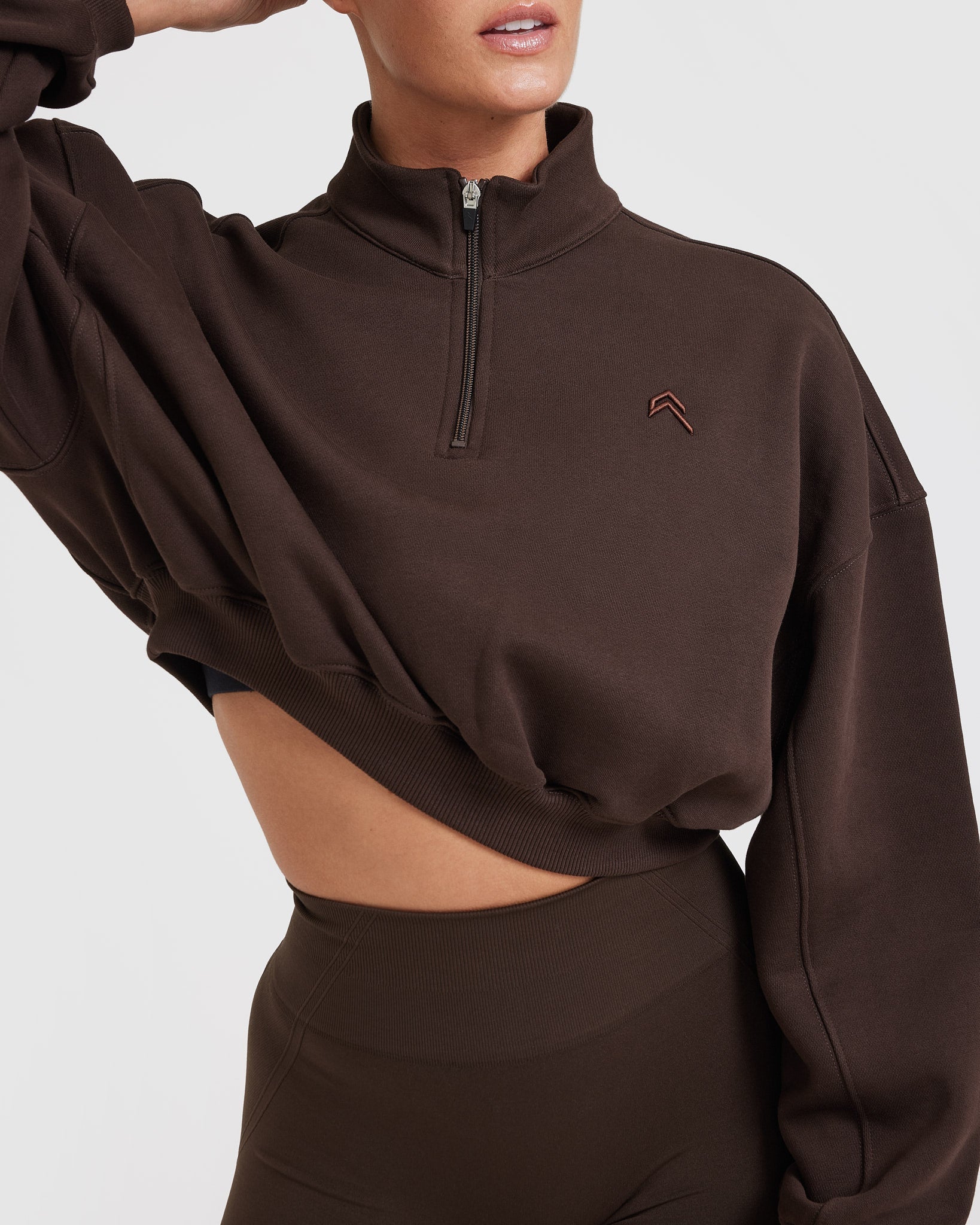 All Day Cosy Crop 1/4 Zip Sweatshirt | 70% Cocoa - Image 4