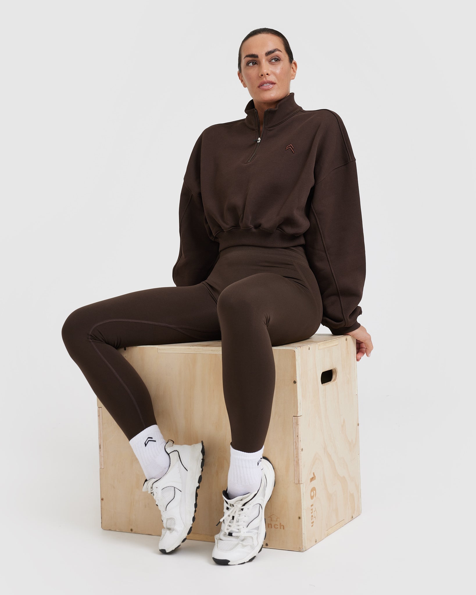 All Day Cosy Crop 1/4 Zip Sweatshirt | 70% Cocoa - Image 5