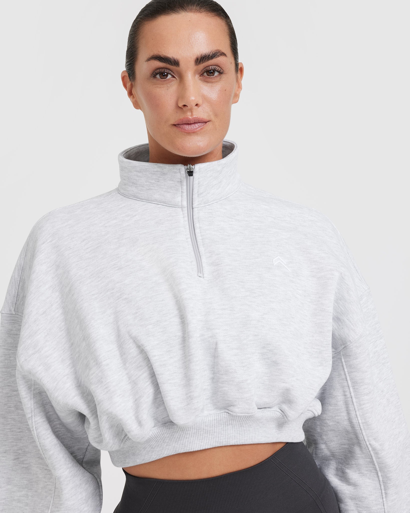 All Day Cosy Crop 1/4 Zip Sweatshirt | Light Grey Marl - Image 4