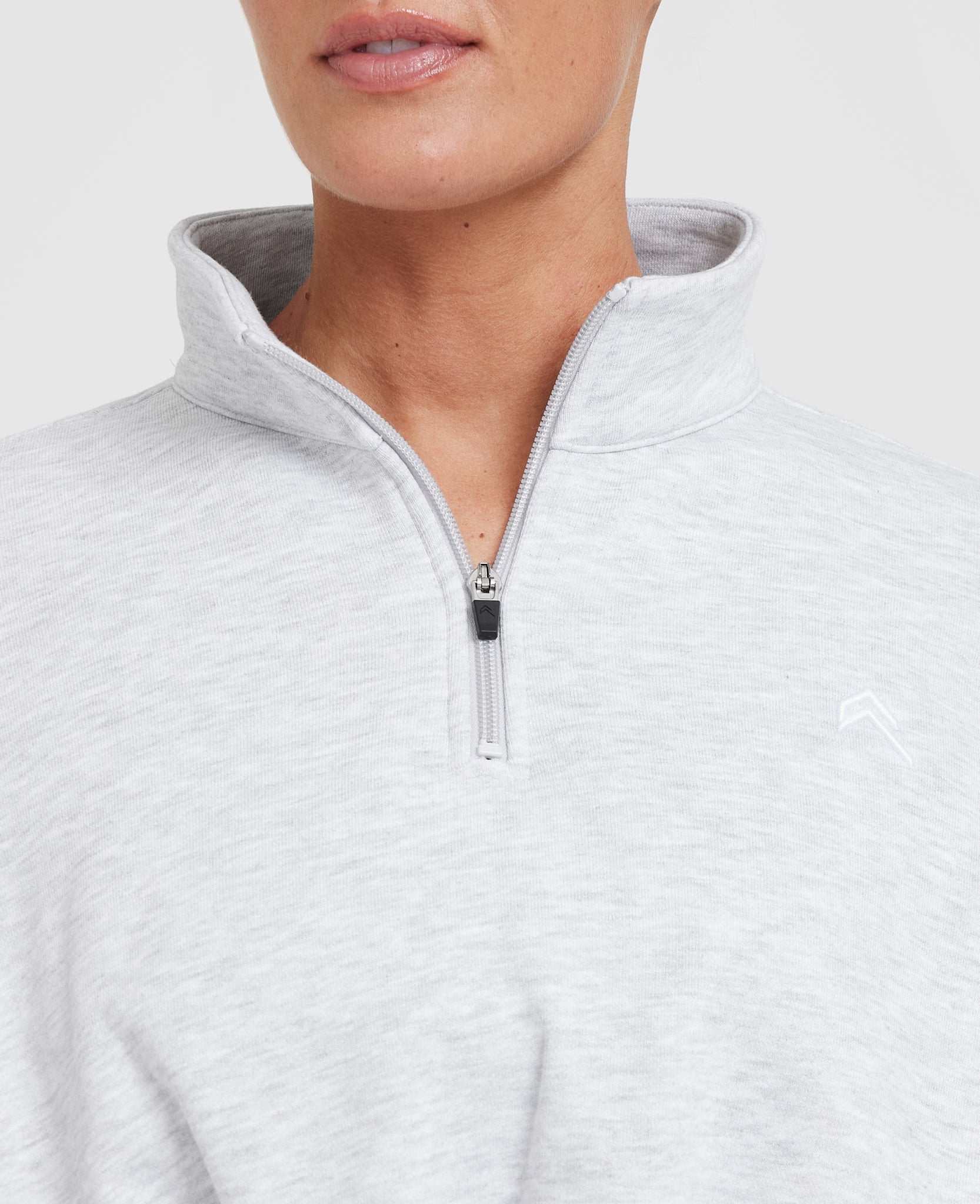 All Day Cosy Crop 1/4 Zip Sweatshirt | Light Grey Marl - Image 5