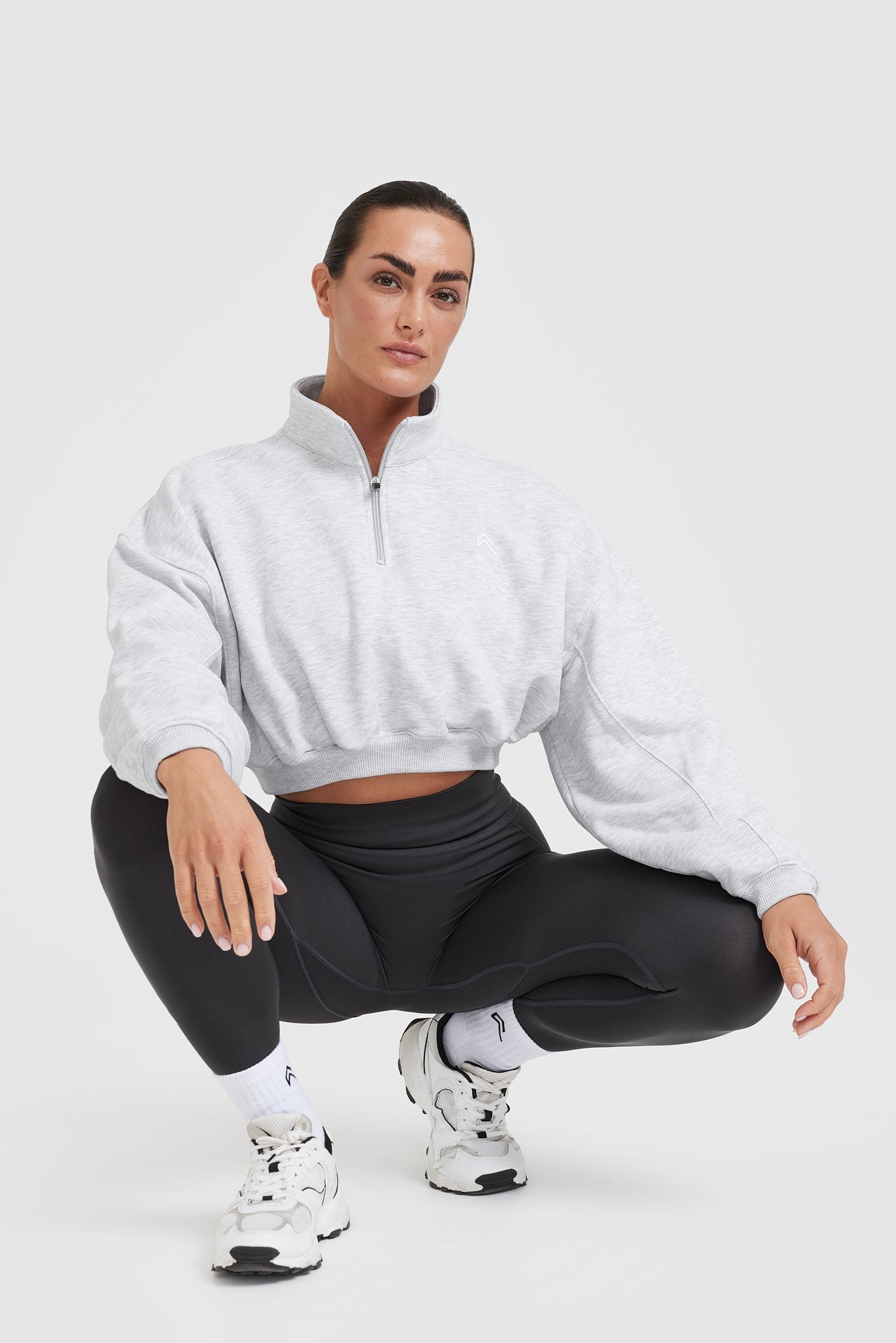 All Day Cosy Crop 1/4 Zip Sweatshirt | Light Grey Marl - Image 6