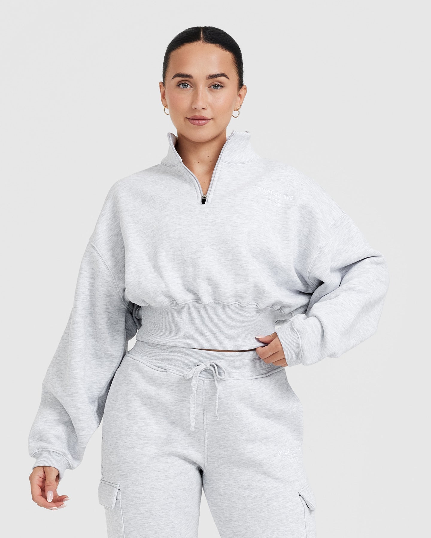 All Day Est 2020 Crop 1/4 Zip Sweatshirt | Light Grey Marl