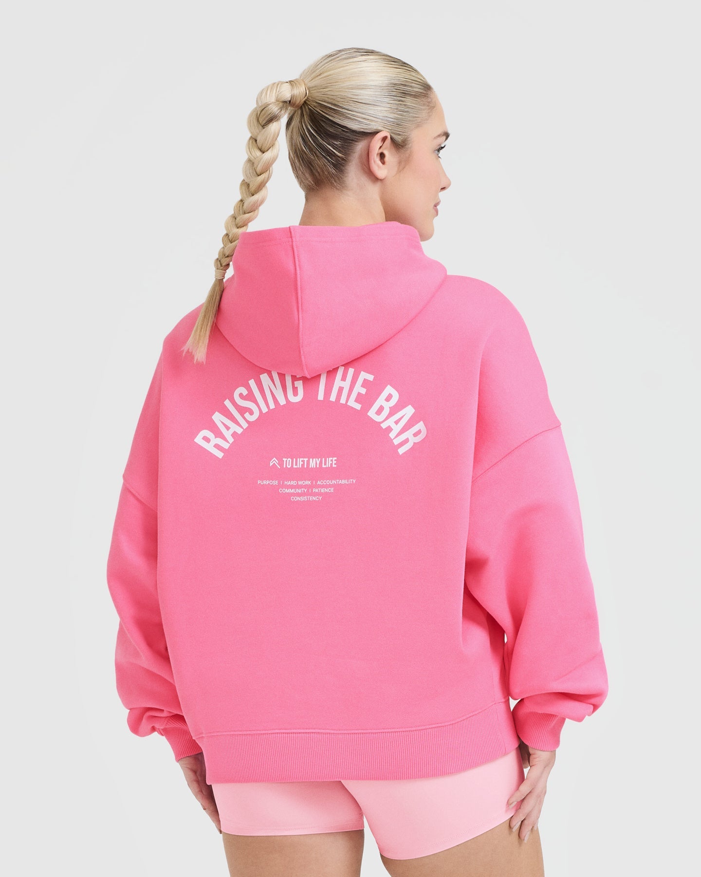 Raising the Bar Graphic Unisex Oversized Hoodie | Peony Pink - Image 2