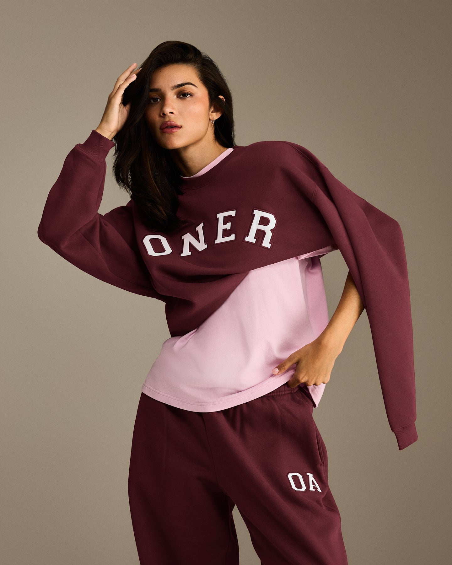 Foundations Oversized Oner Girlfriend Straight Leg Joggers | Rosewood - Image 2