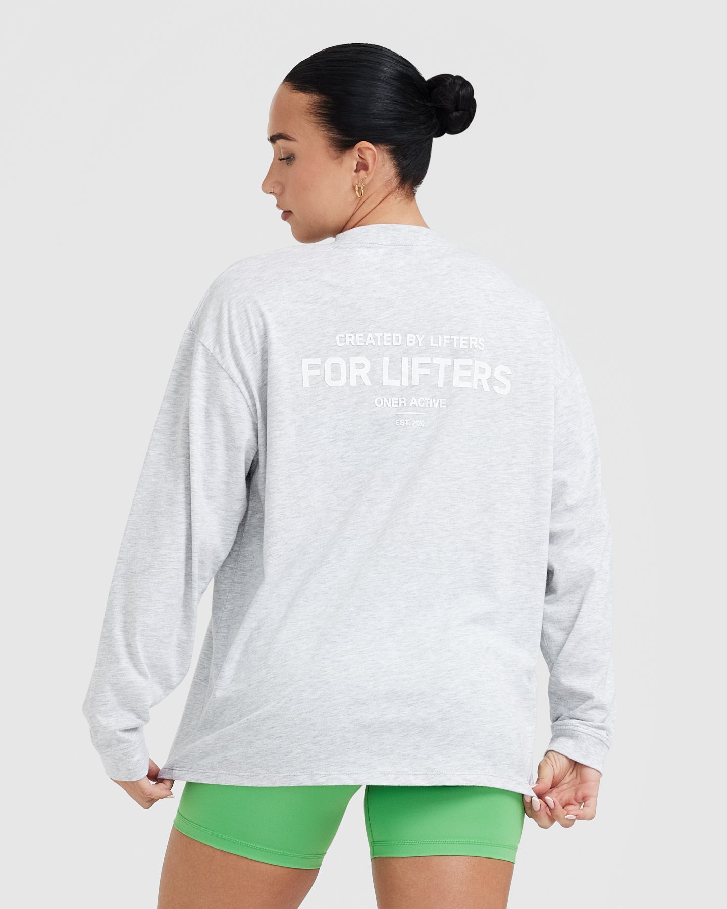 Classic Lifters Graphic Oversized Lightweight Long Sleeve Top | Light Grey Marl - Image 2