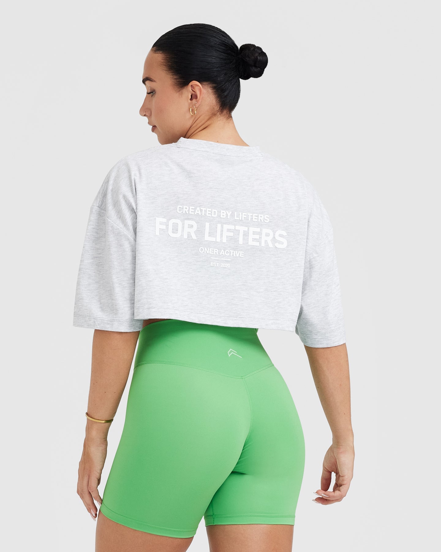 Classic Lifters Graphic Relaxed Crop Lightweight T-Shirt | Light Grey Marl - Image 2