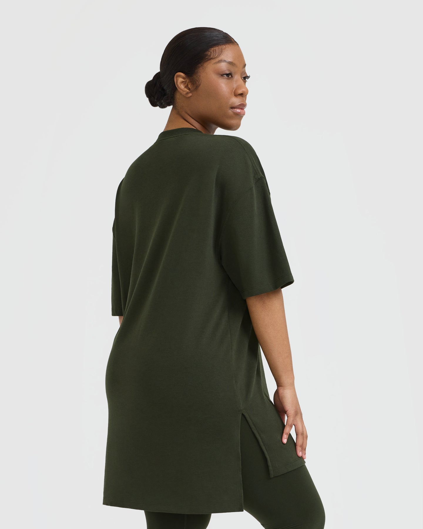 Classic Oversized Longline T-Shirt | Khaki - Image 2