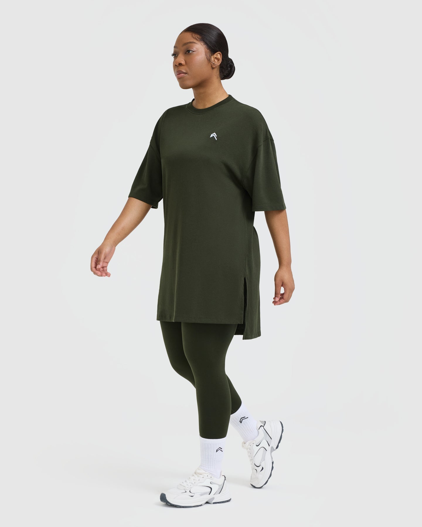Classic Oversized Longline T-Shirt | Khaki - Image 3