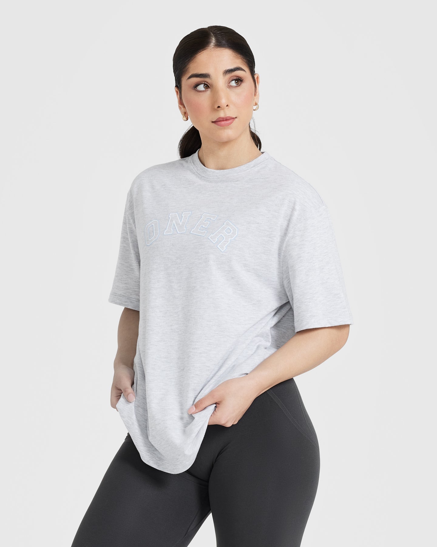 Classic Varsity Oversized Lightweight T-shirt | Light Grey Marl - Image 3