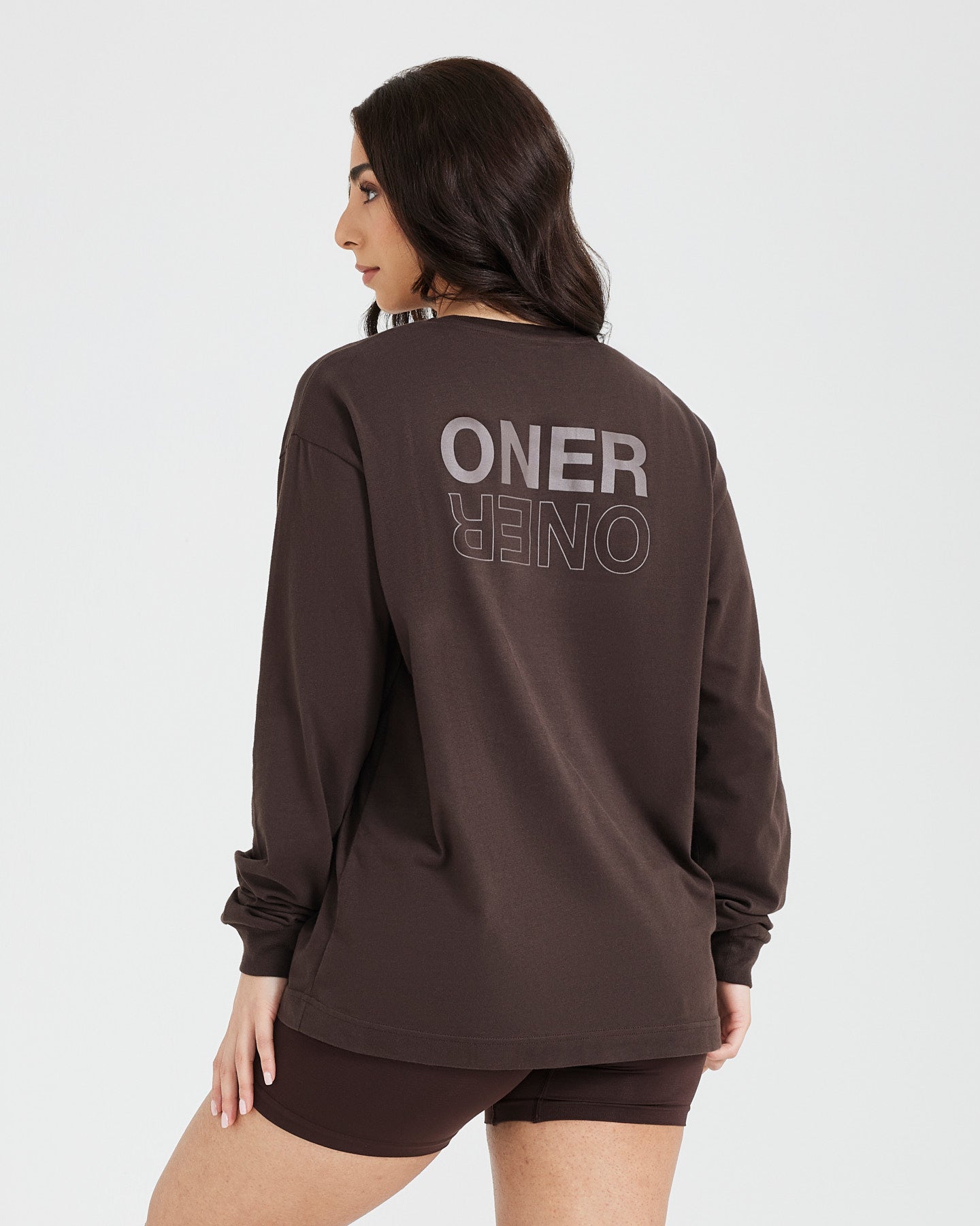 Classic Mirror Graphic Oversized Long Sleeve Top | Washed 70% Cocoa - Image 2
