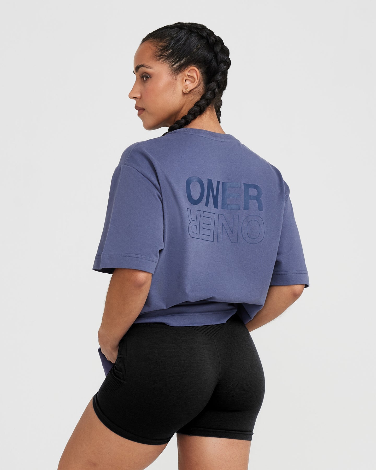 Classic Mirror Graphic Oversized T-Shirt | Washed Slate Blue - Image 2