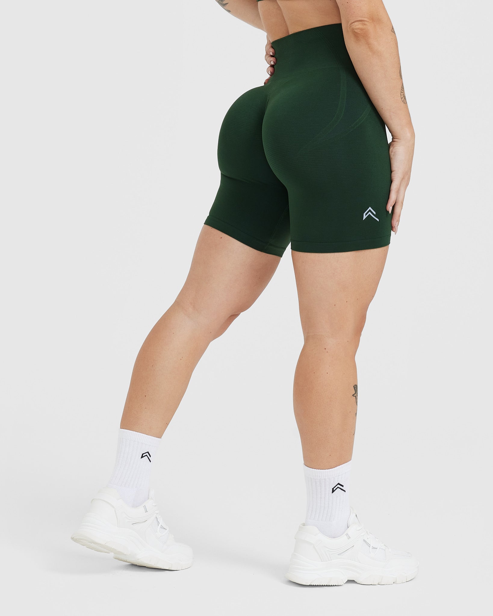 EffortlessLift Seamless Cycling Shorts with White Logo | Evergreen - Image 2