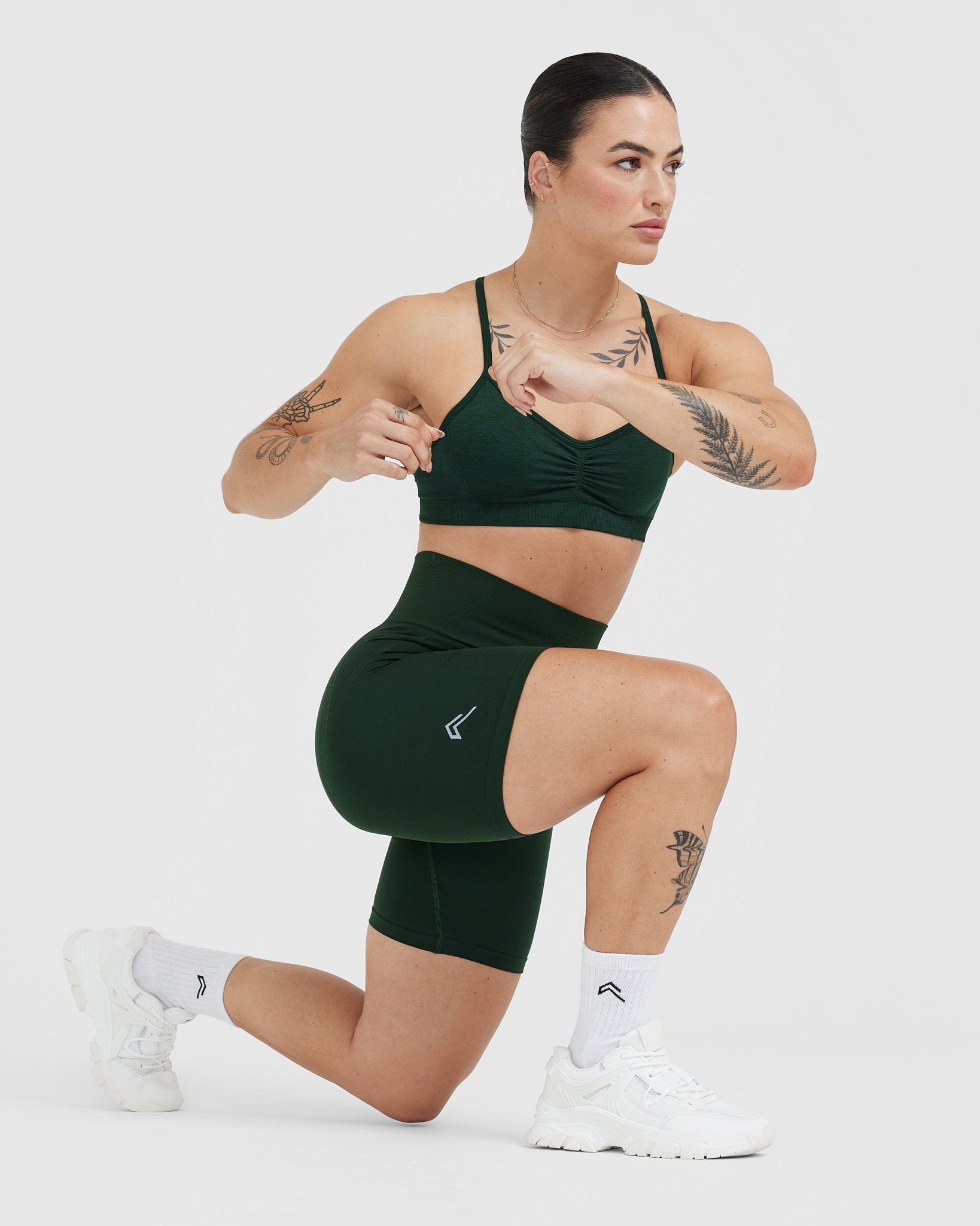EffortlessLift Seamless Cycling Shorts with White Logo | Evergreen - Image 6