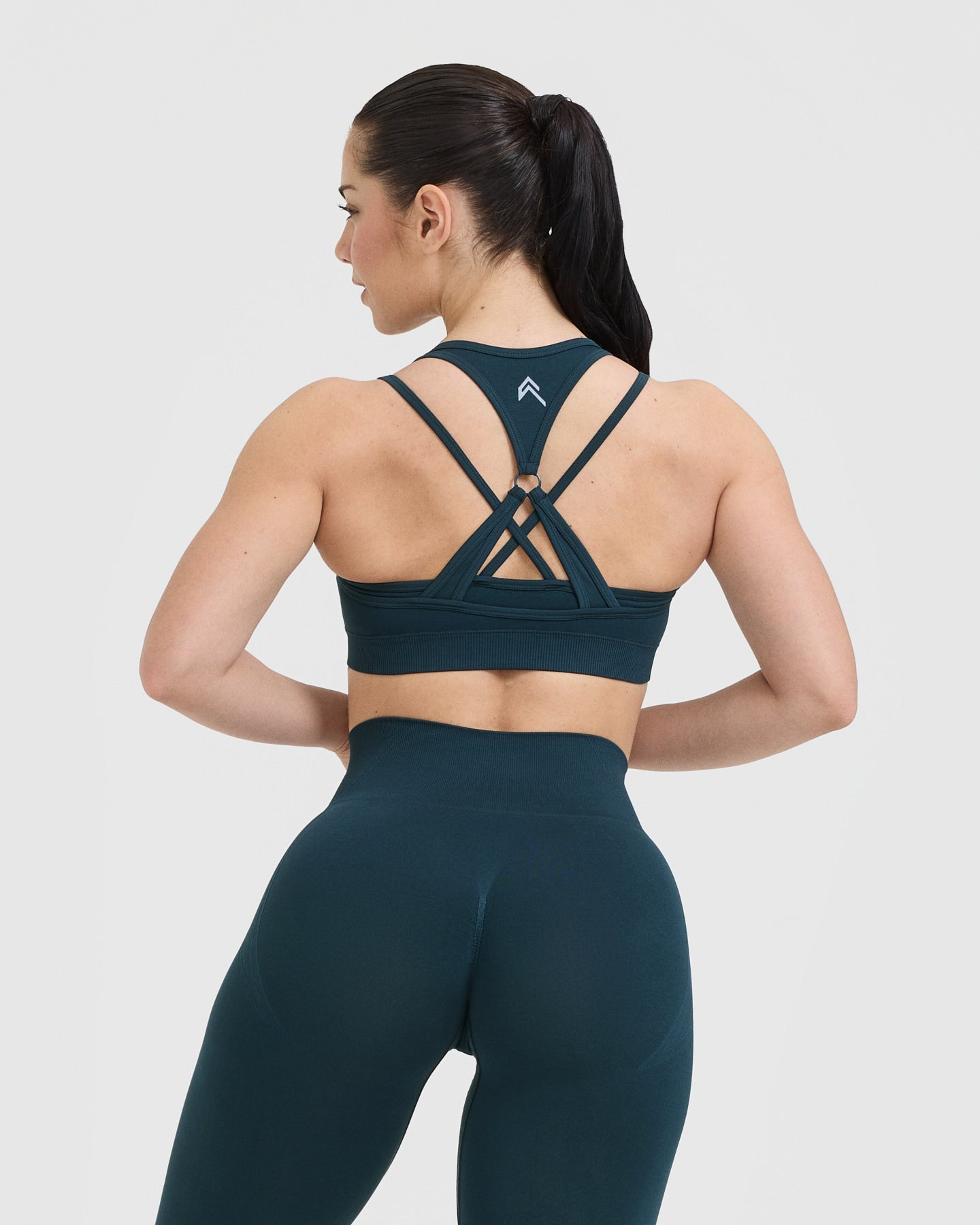 EffortlessLift Seamless Layered Sports Bra with White Logo | Oil Blue - Image 2