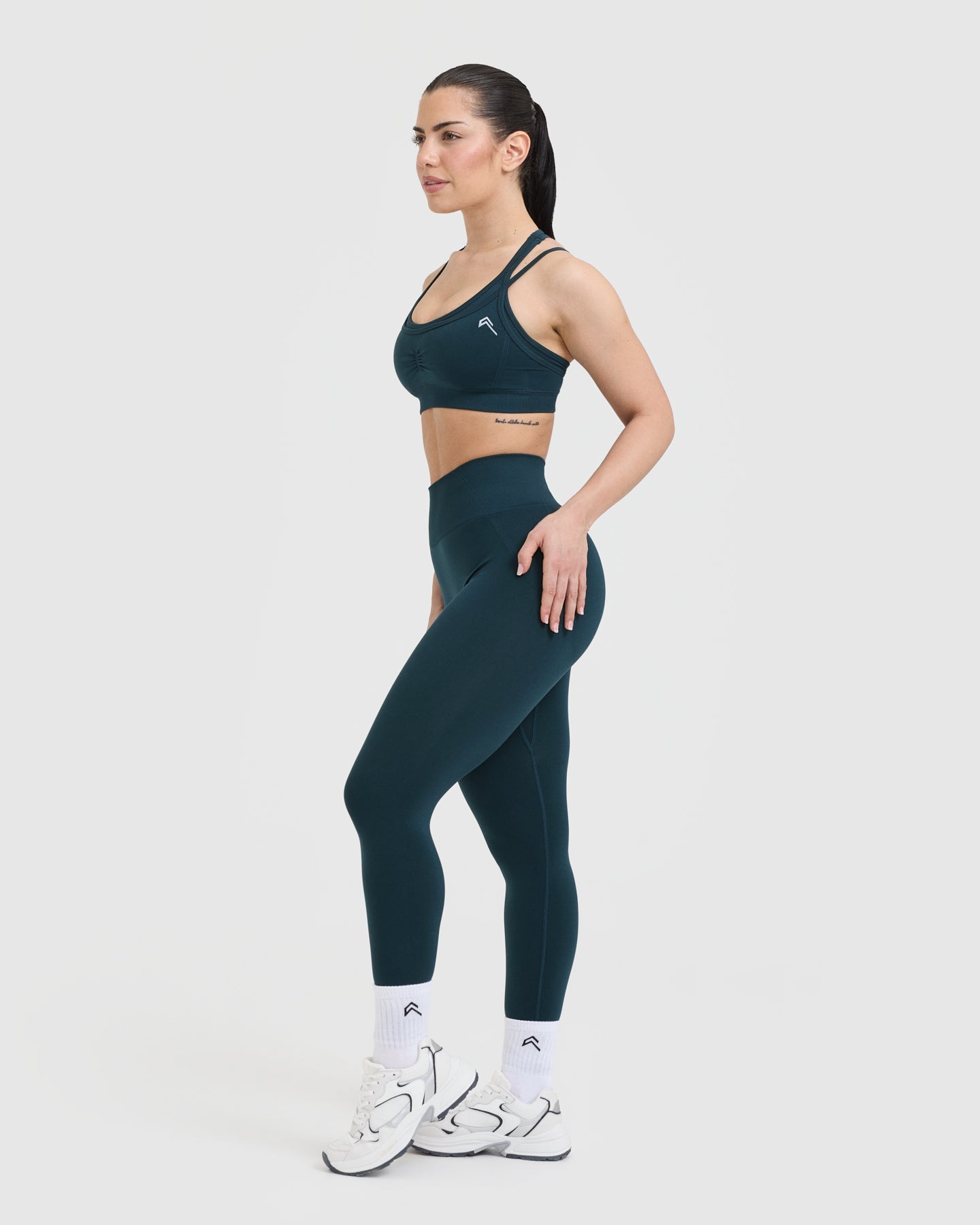EffortlessLift Seamless Layered Sports Bra with White Logo | Oil Blue - Image 3