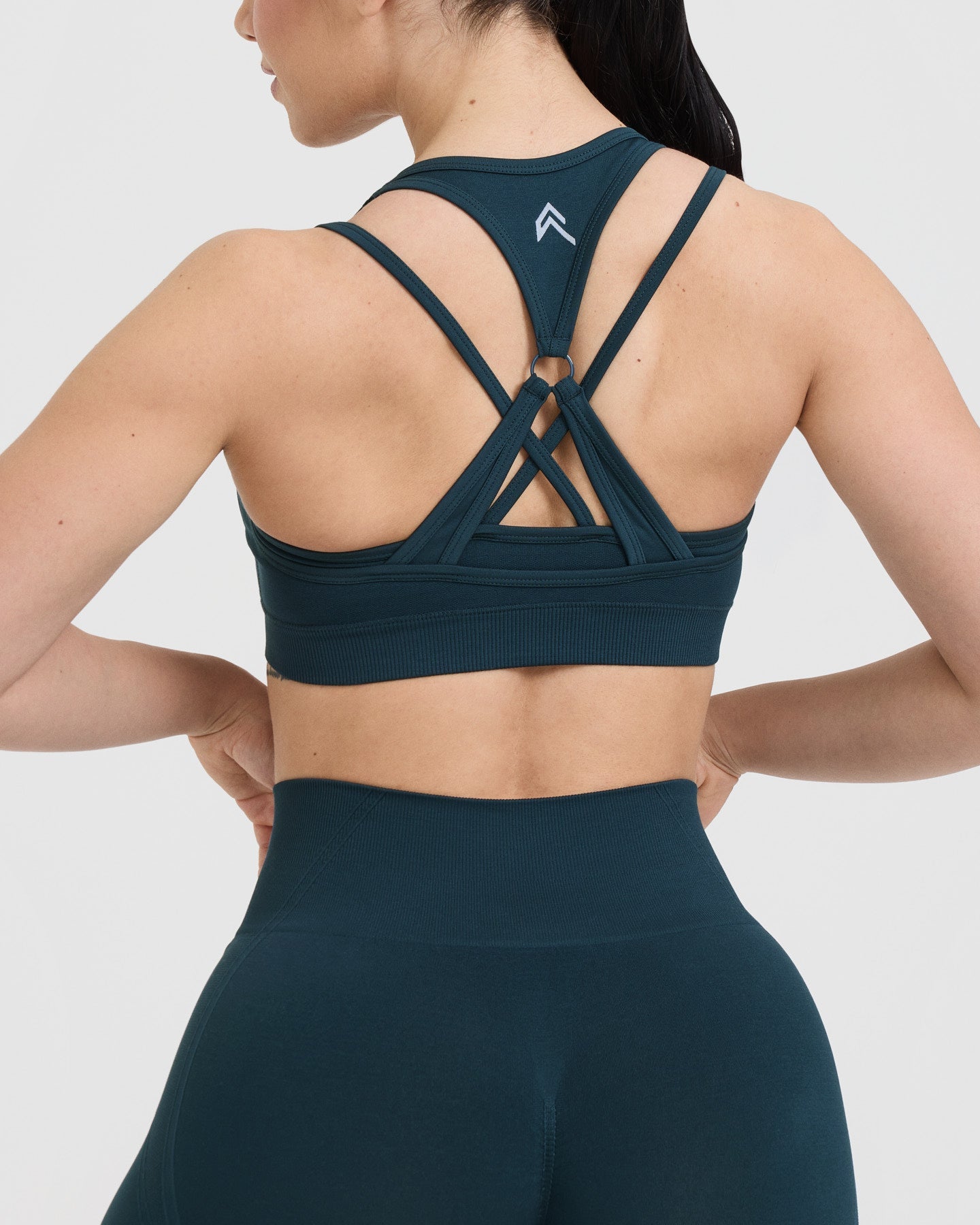EffortlessLift Seamless Layered Sports Bra with White Logo | Oil Blue - Image 5