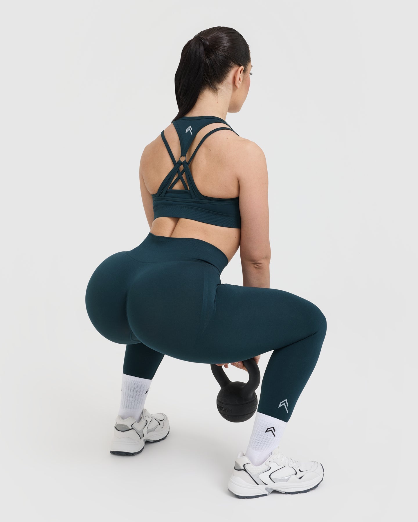 EffortlessLift Seamless Layered Sports Bra with White Logo | Oil Blue - Image 6