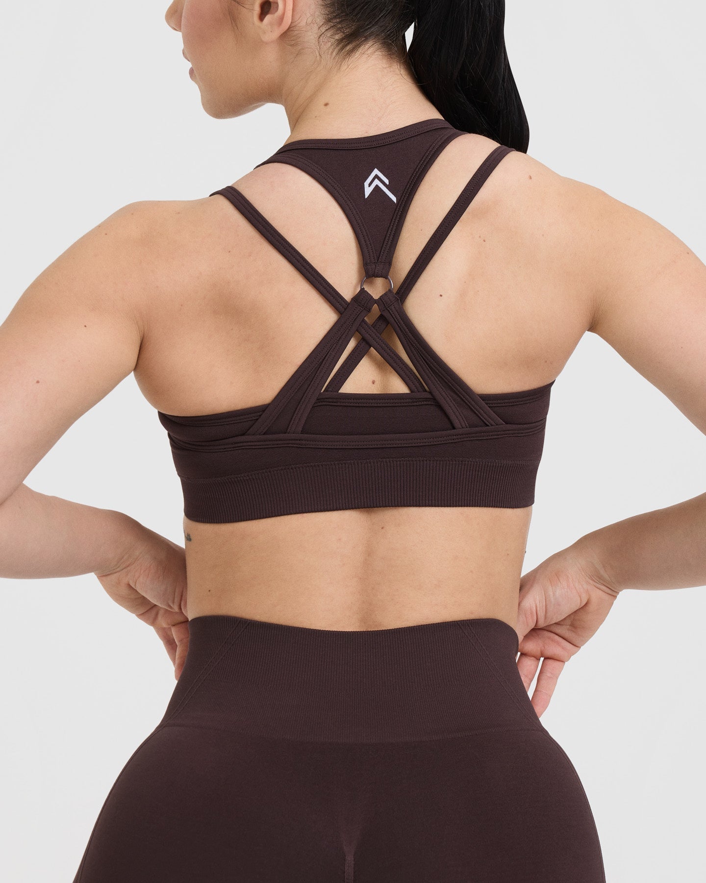 EffortlessLift Seamless Layered Sports Bra with White Logo | Plum Brown - Image 5