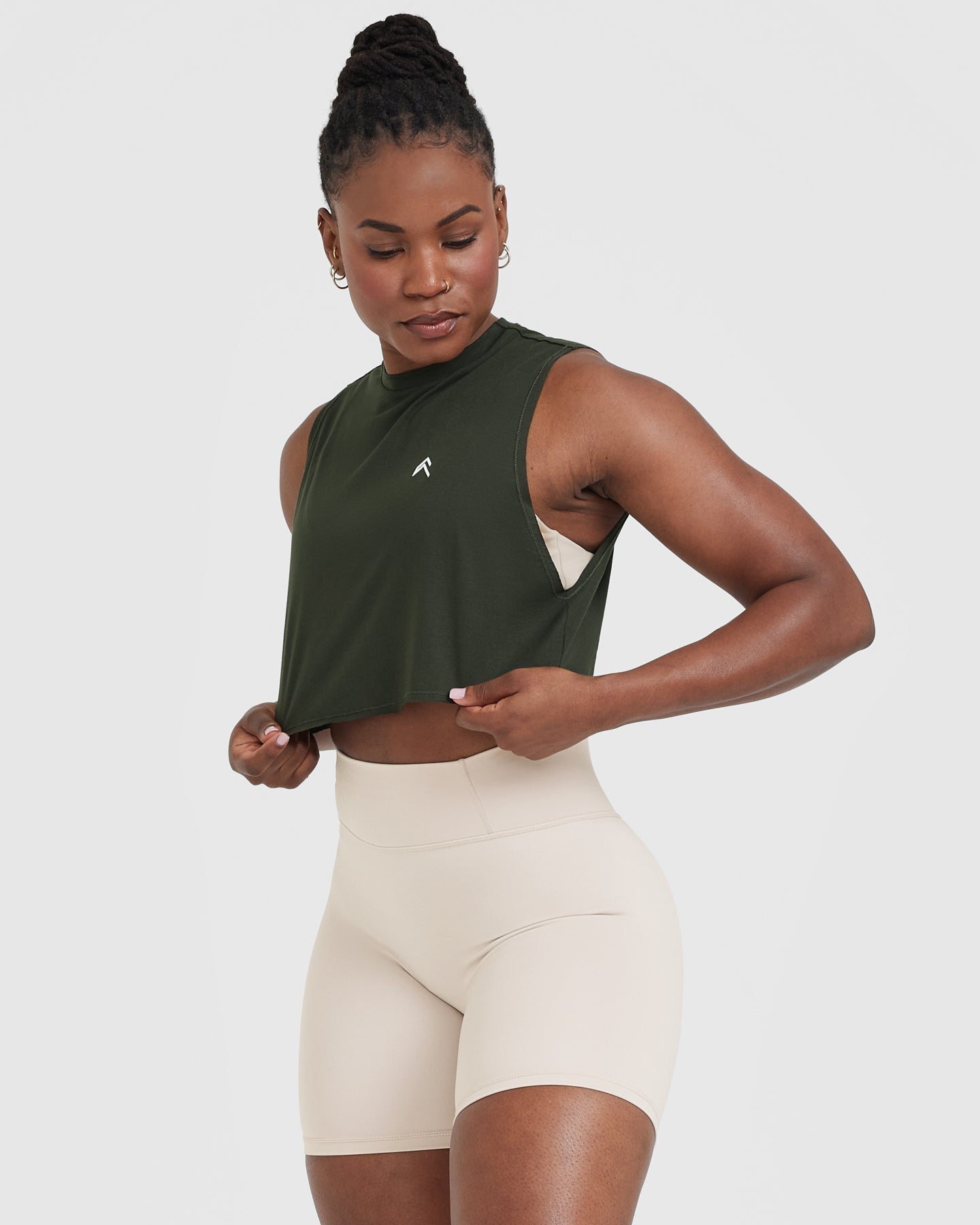 Go To Muscle Crop Vest | Khaki Green - Image 3