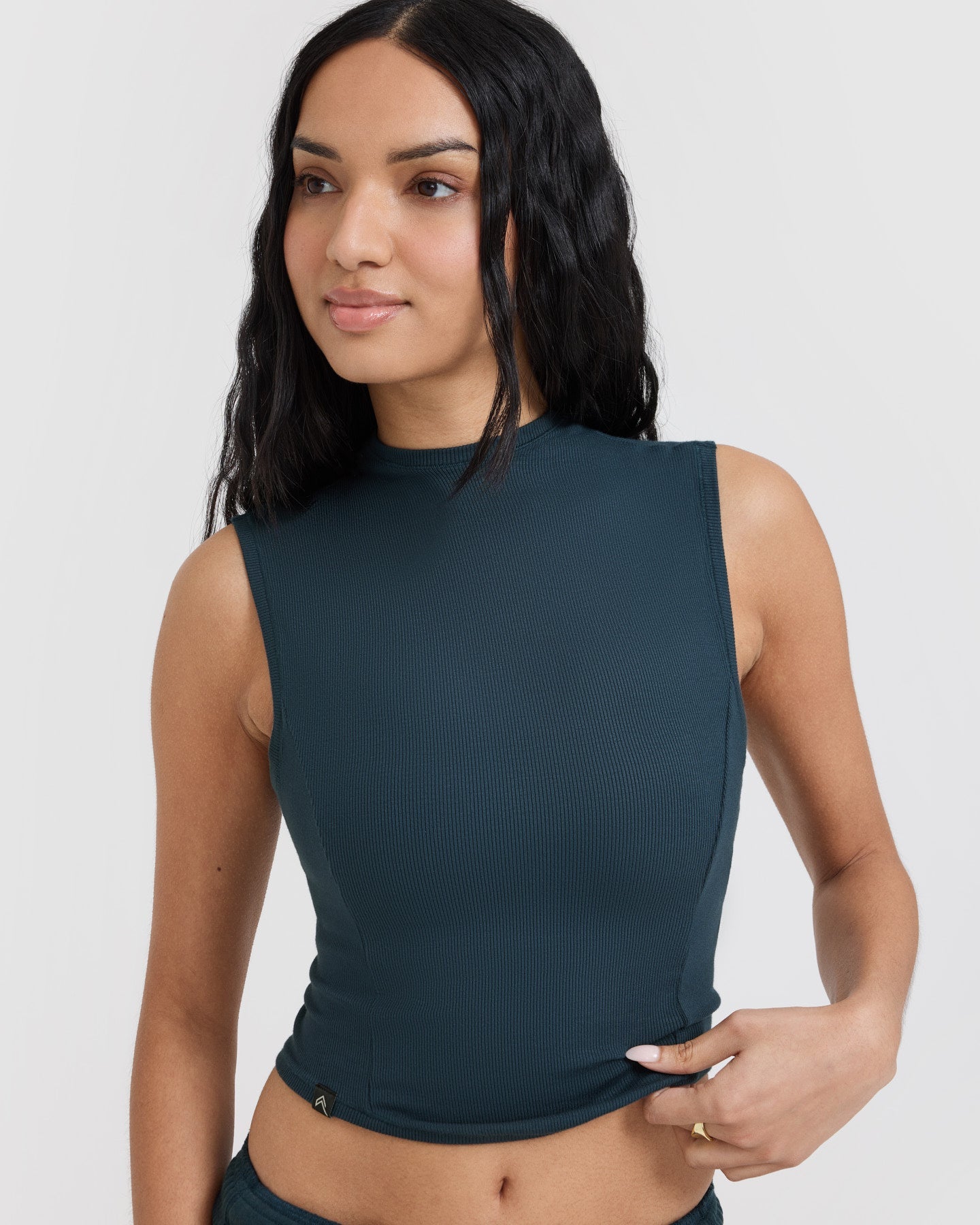 Mellow Rib Mid Mock Neck Tank | Oil Blue - Image 4