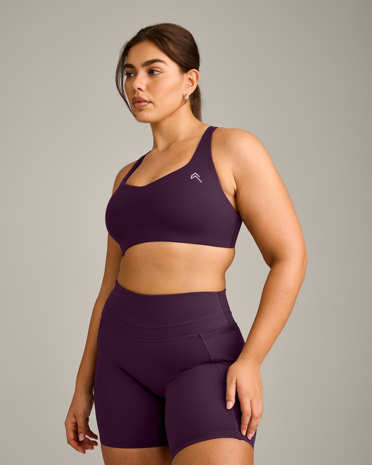 EasyLift Cross Back Sports Bra with Grey Logo | Blackberry Purple