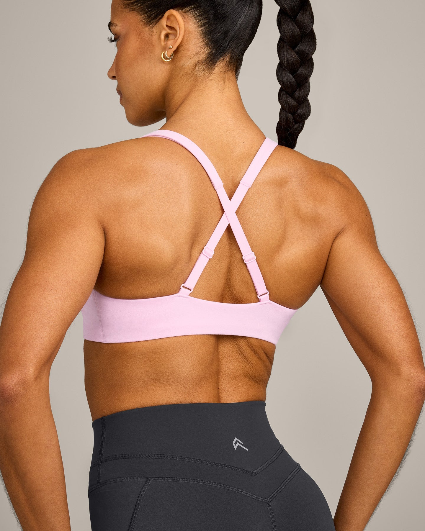EasyLift Cross Back Sports Bra with Grey Logo | Chalk Pink - Image 4