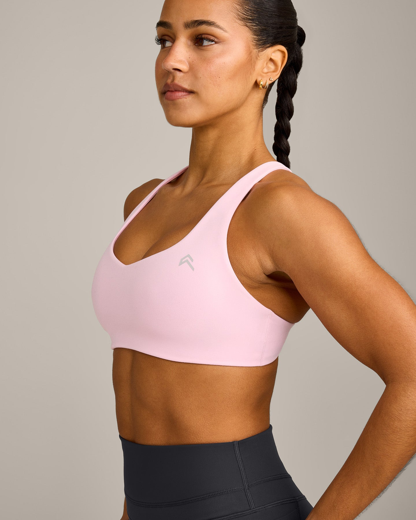 EasyLift Cross Back Sports Bra with Grey Logo | Chalk Pink - Image 5