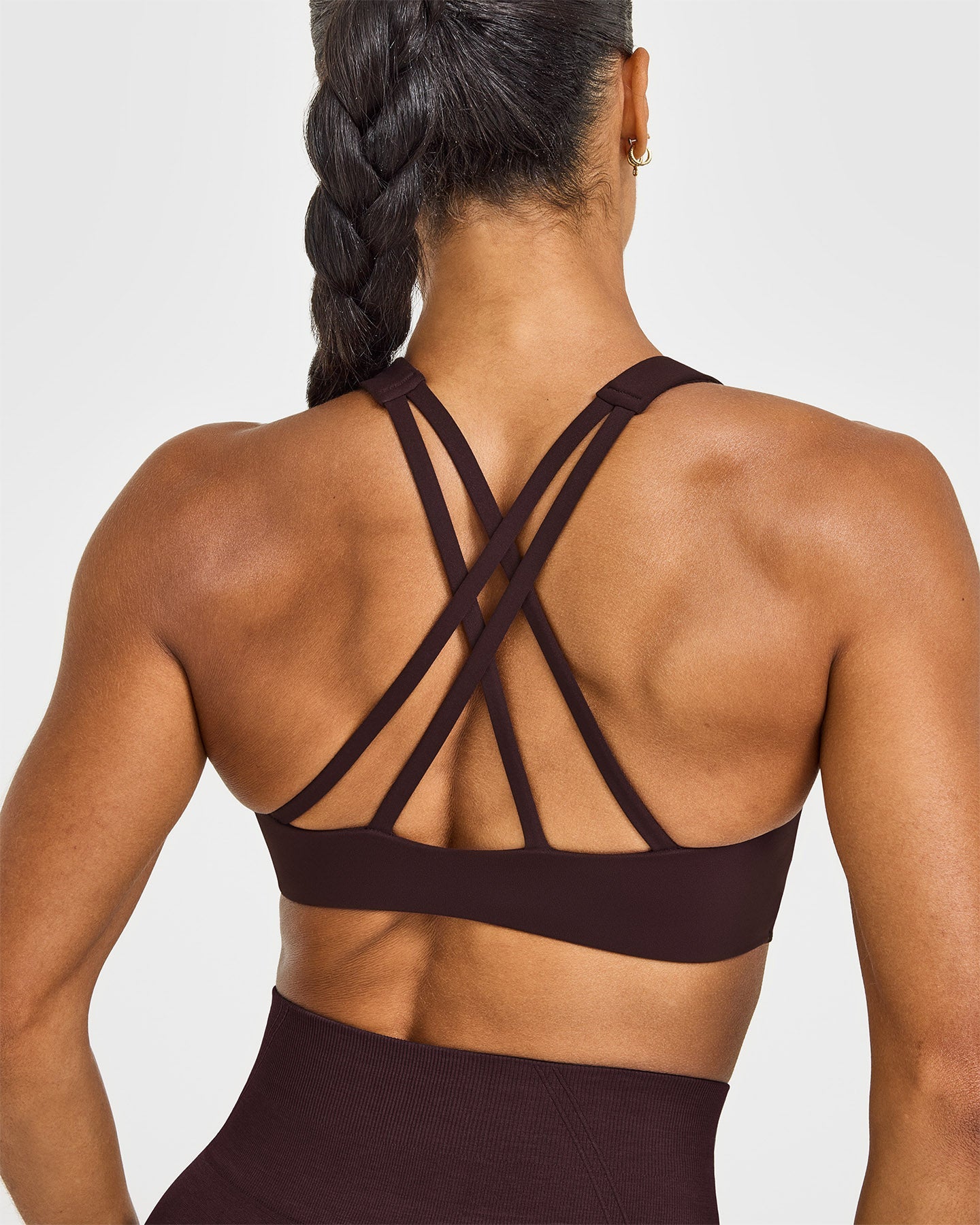 EasyLift High Neck Sports Bra with White Logo | Plum Brown - Image 4