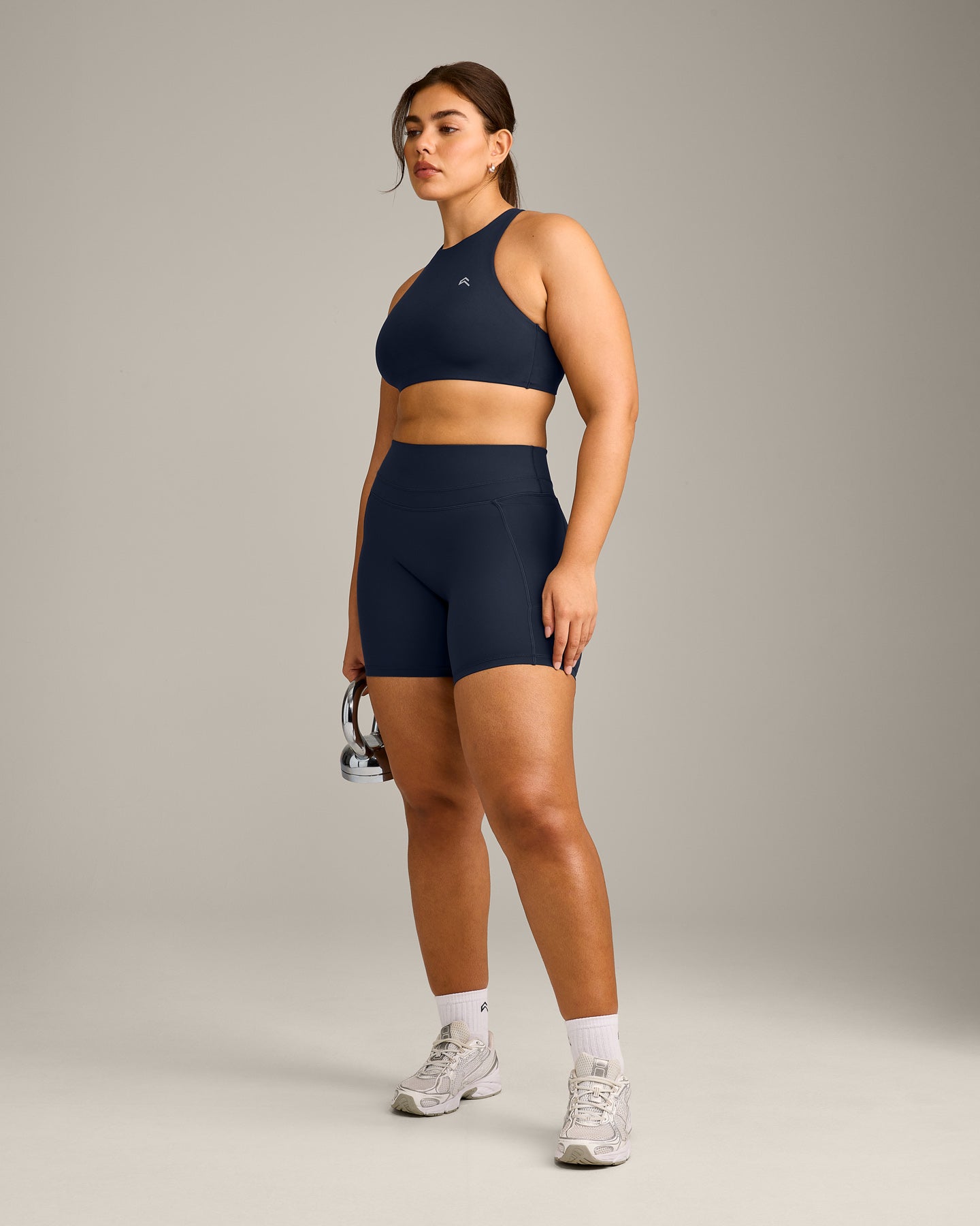 EasyLift High Neck Sports Bra with Grey Logo | True Blue - Image 3