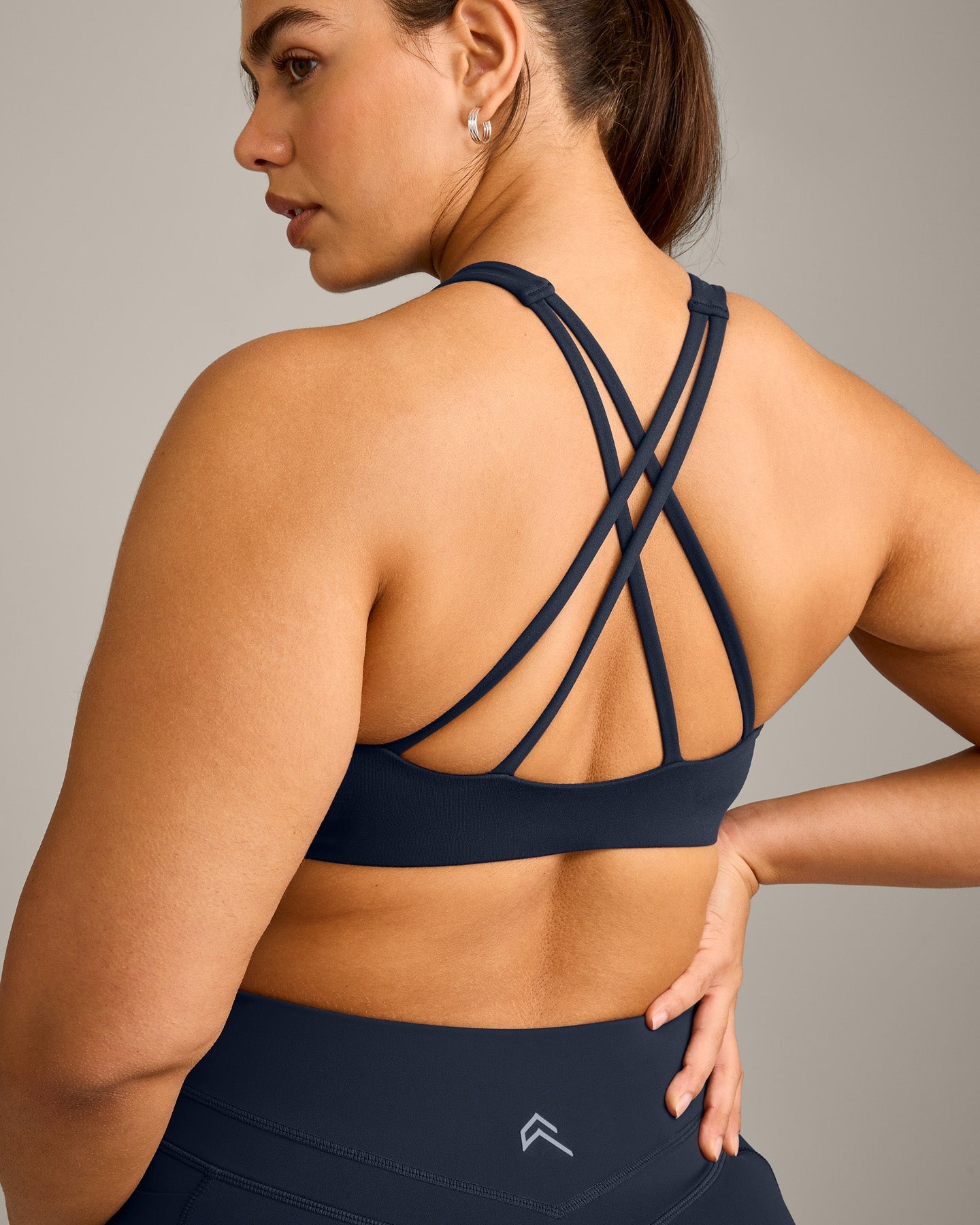 EasyLift High Neck Sports Bra with Grey Logo | True Blue - Image 4