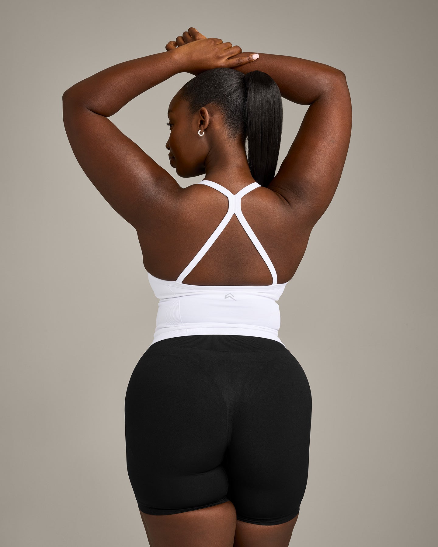 EnhanceLift Seamless Strappy Racer Vest with Built in Bra Shelf with Grey Logo | White - Image 2
