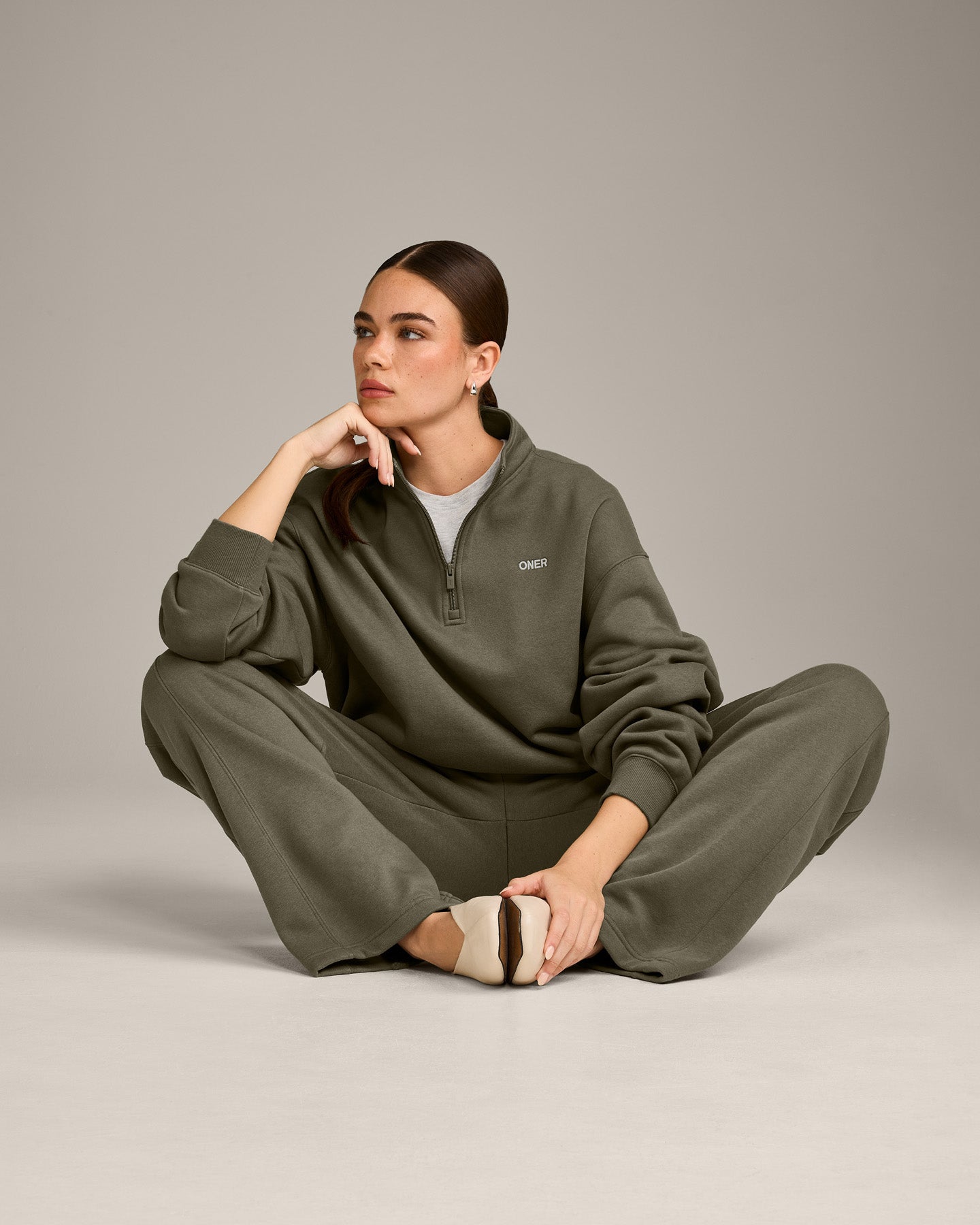 Foundations Cosy 1/4 Zip Sweatshirt | Alpine Green - Image 3