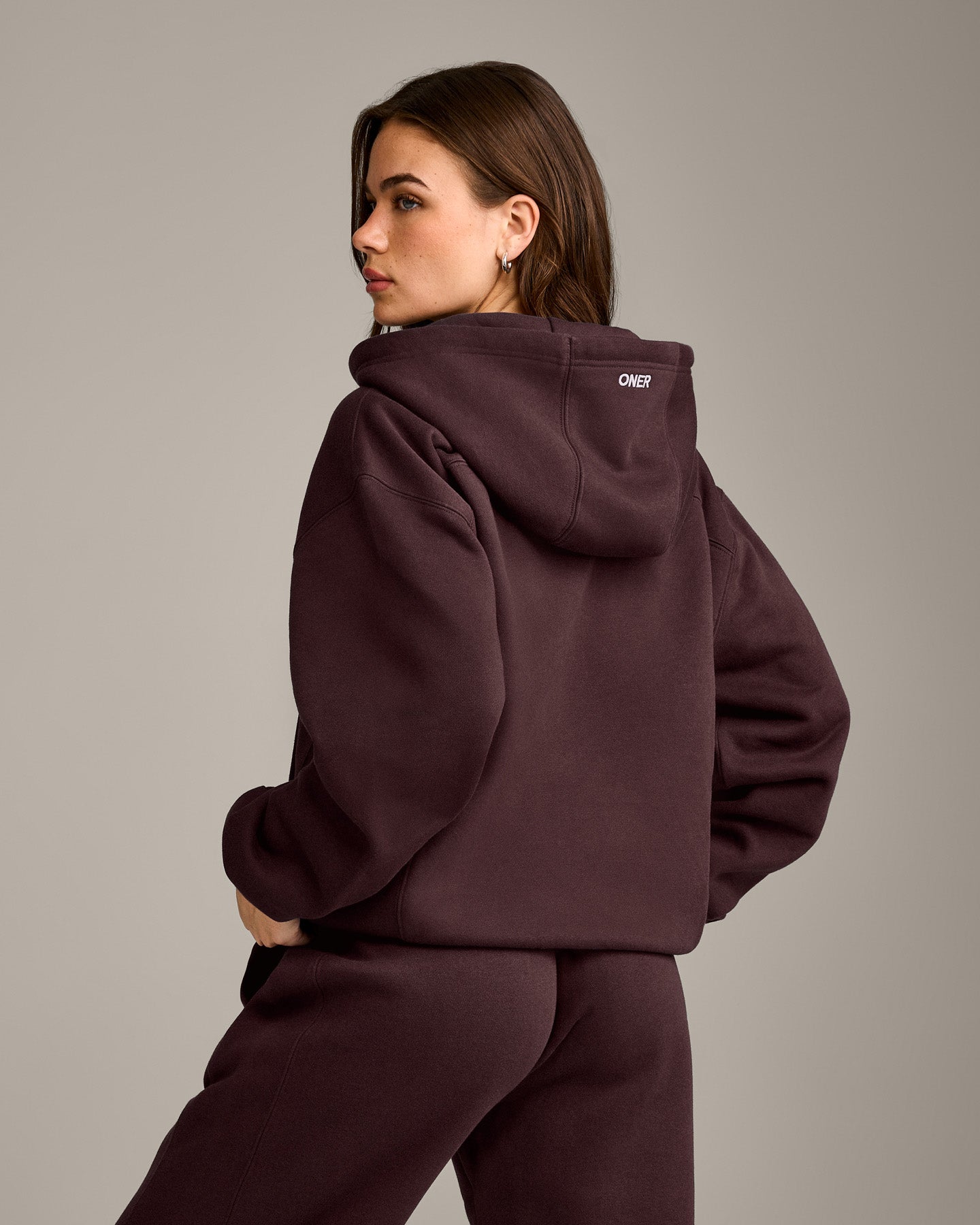 Foundations Cosy Zip Through Hoodie | Plum Brown - Image 2