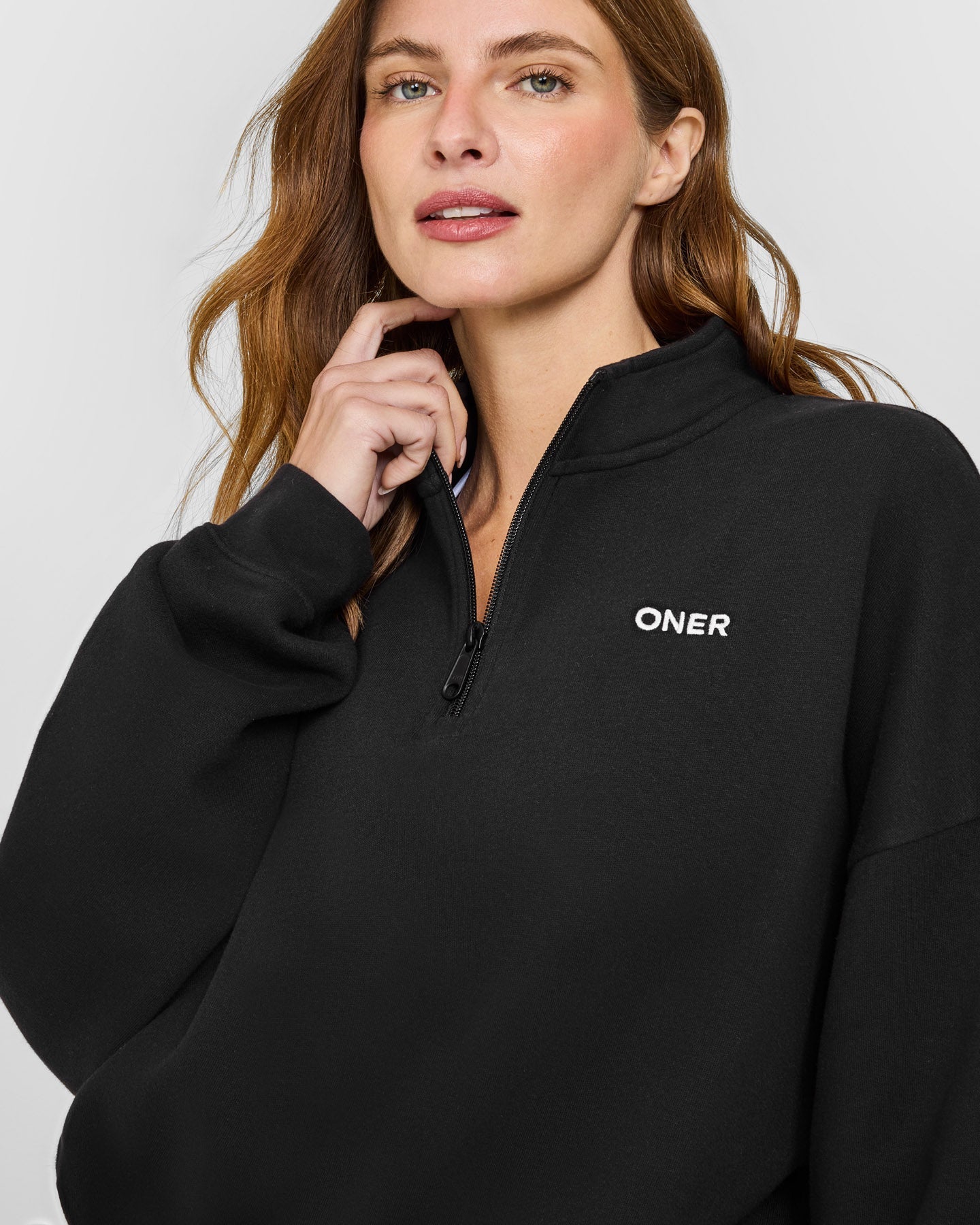 Mid Weight 1/4 Zip Sweatshirt | Soft Black - Image 2