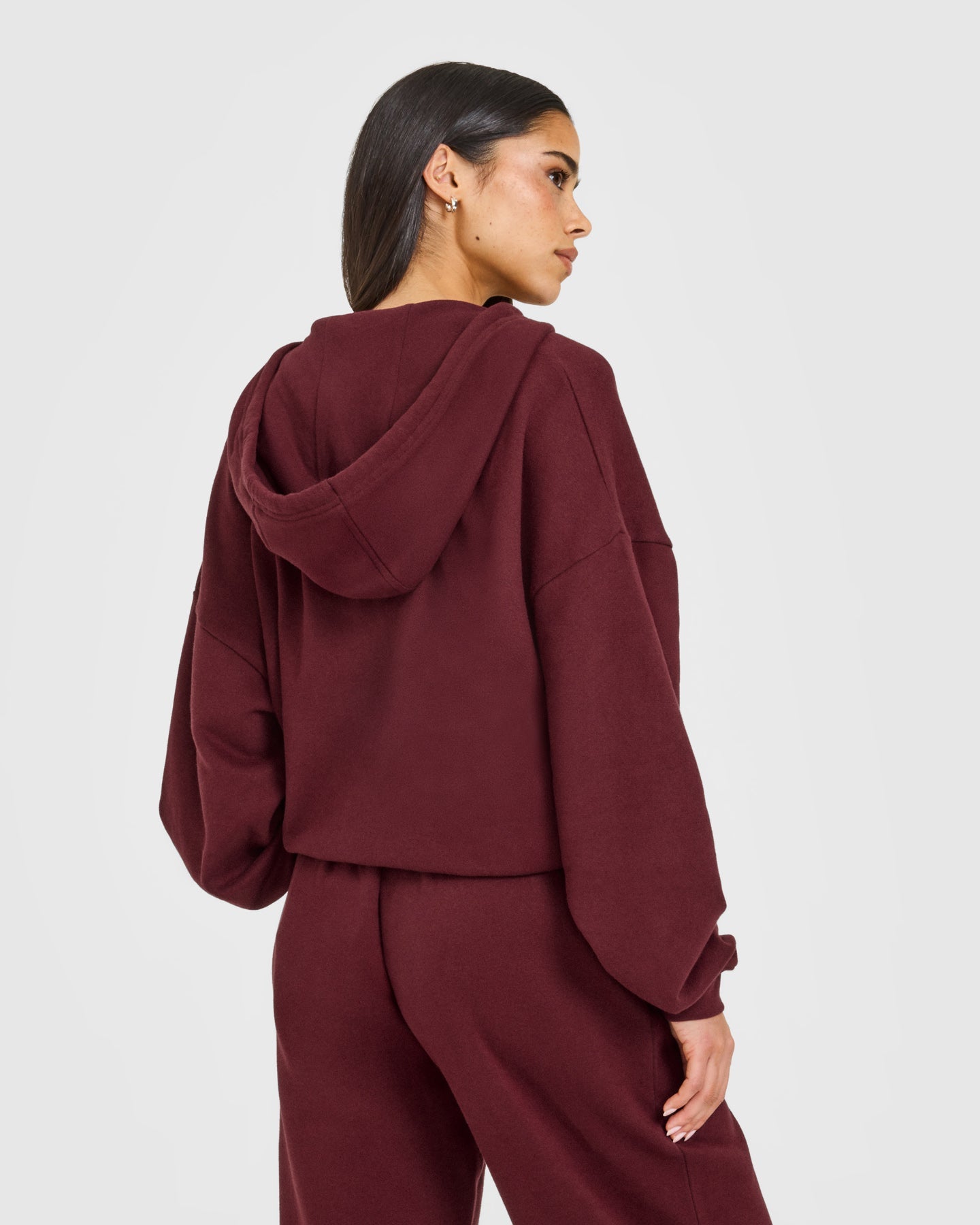 Mid Weight Relaxed Zip Through Hoodie | Rosewood - Image 2