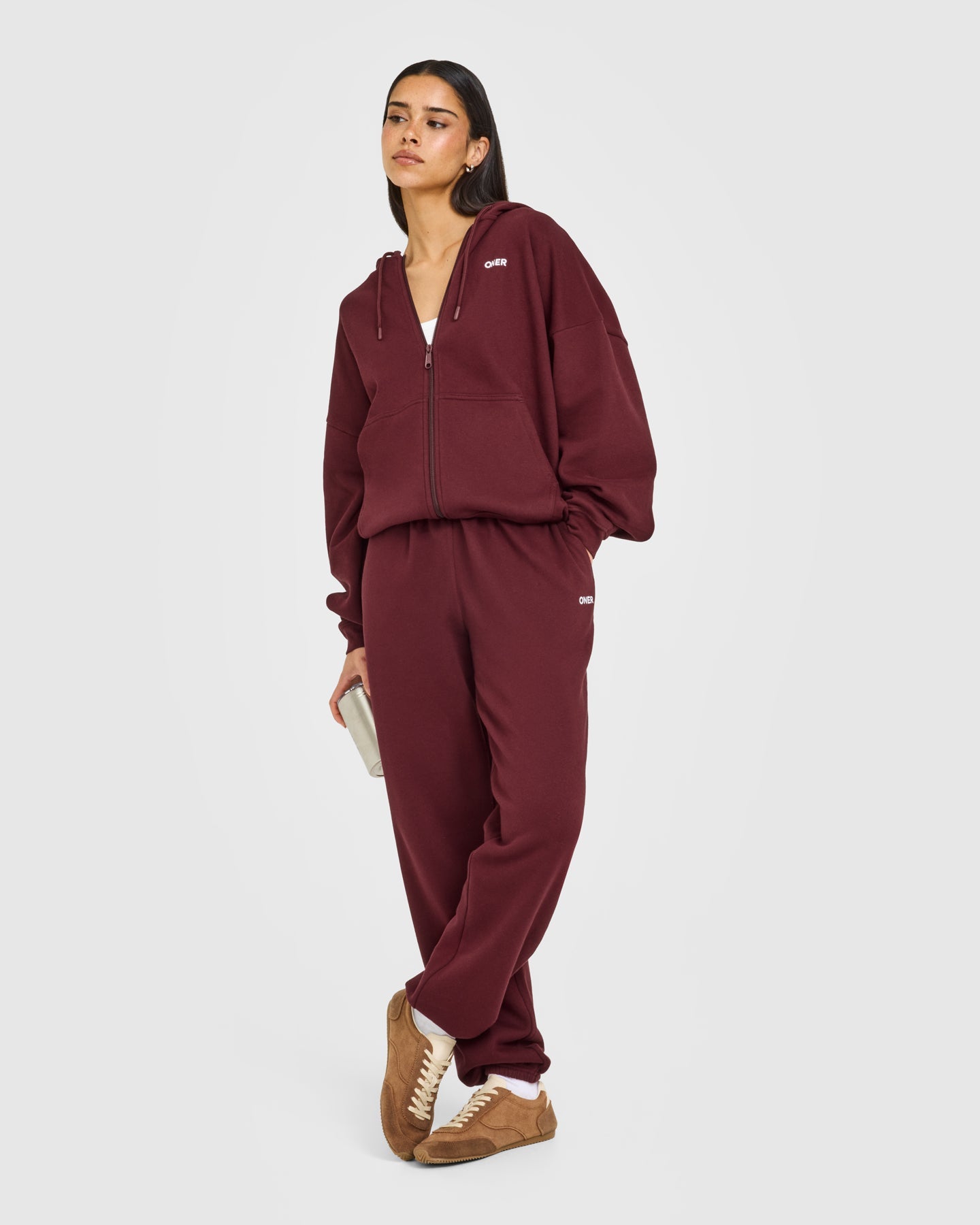 Mid Weight Relaxed Zip Through Hoodie | Rosewood - Image 3